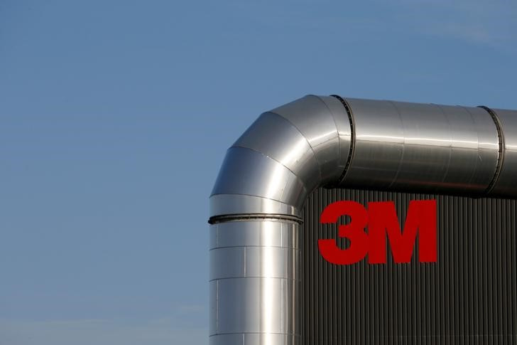 The logo of 3M is seen at the 3M Tilloy plant in Tilloy-Lez-Cambrai,