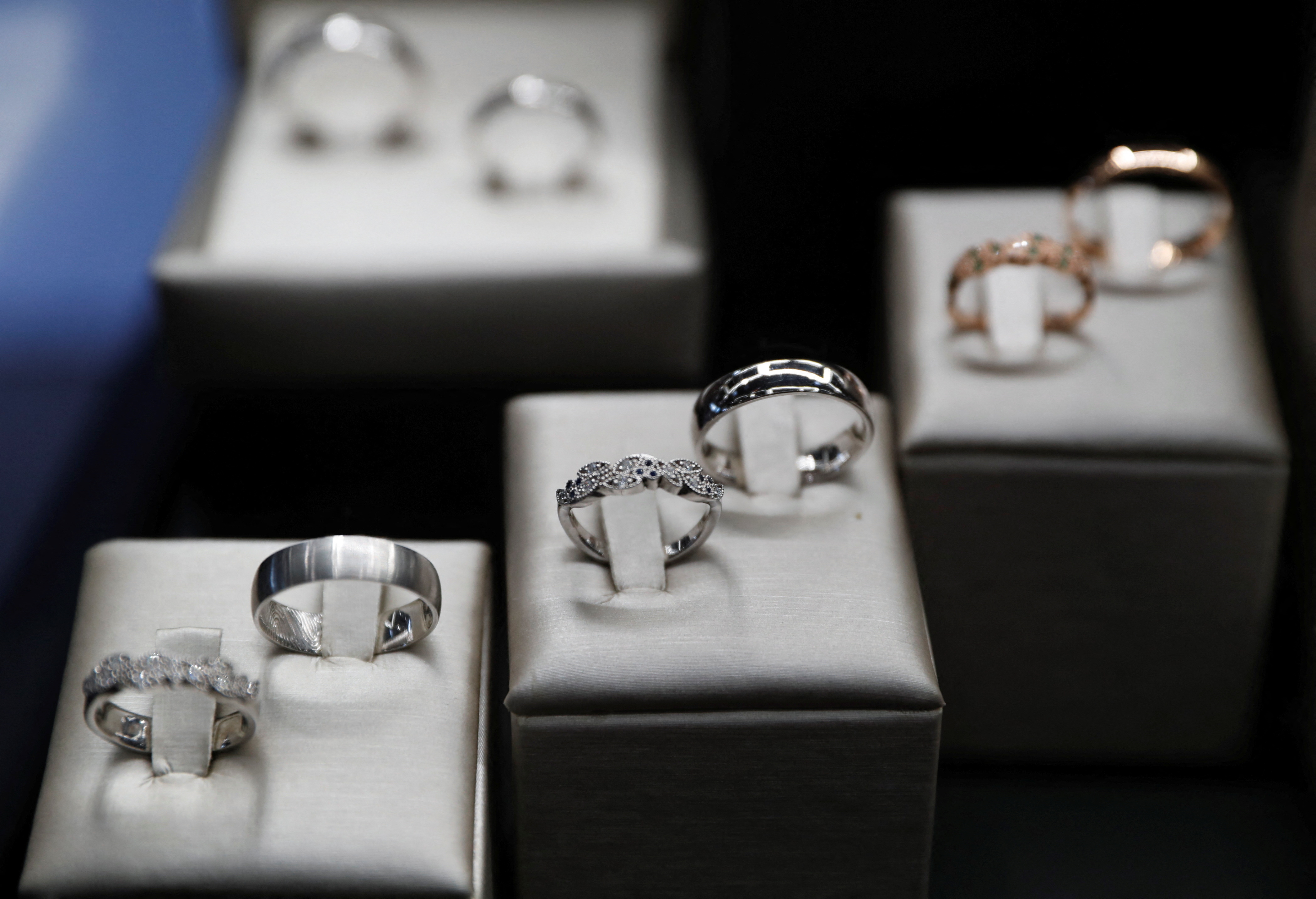 Wedding rings are seen during the Central European Wedding Show in Budapest