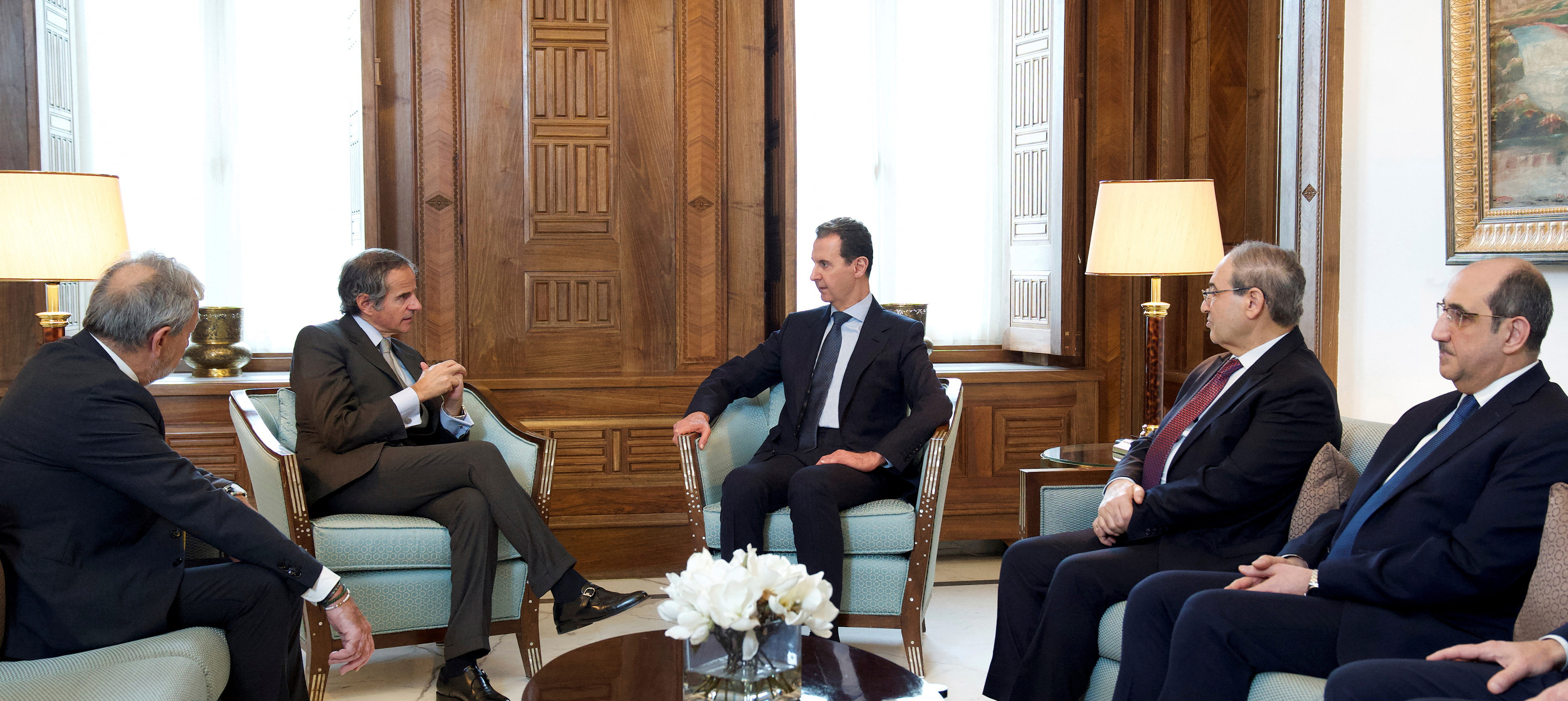 Syria's President Bashar al-Assad meets with International Atomic Energy Agency Director General Rafael Mariano Grossi in Damascus