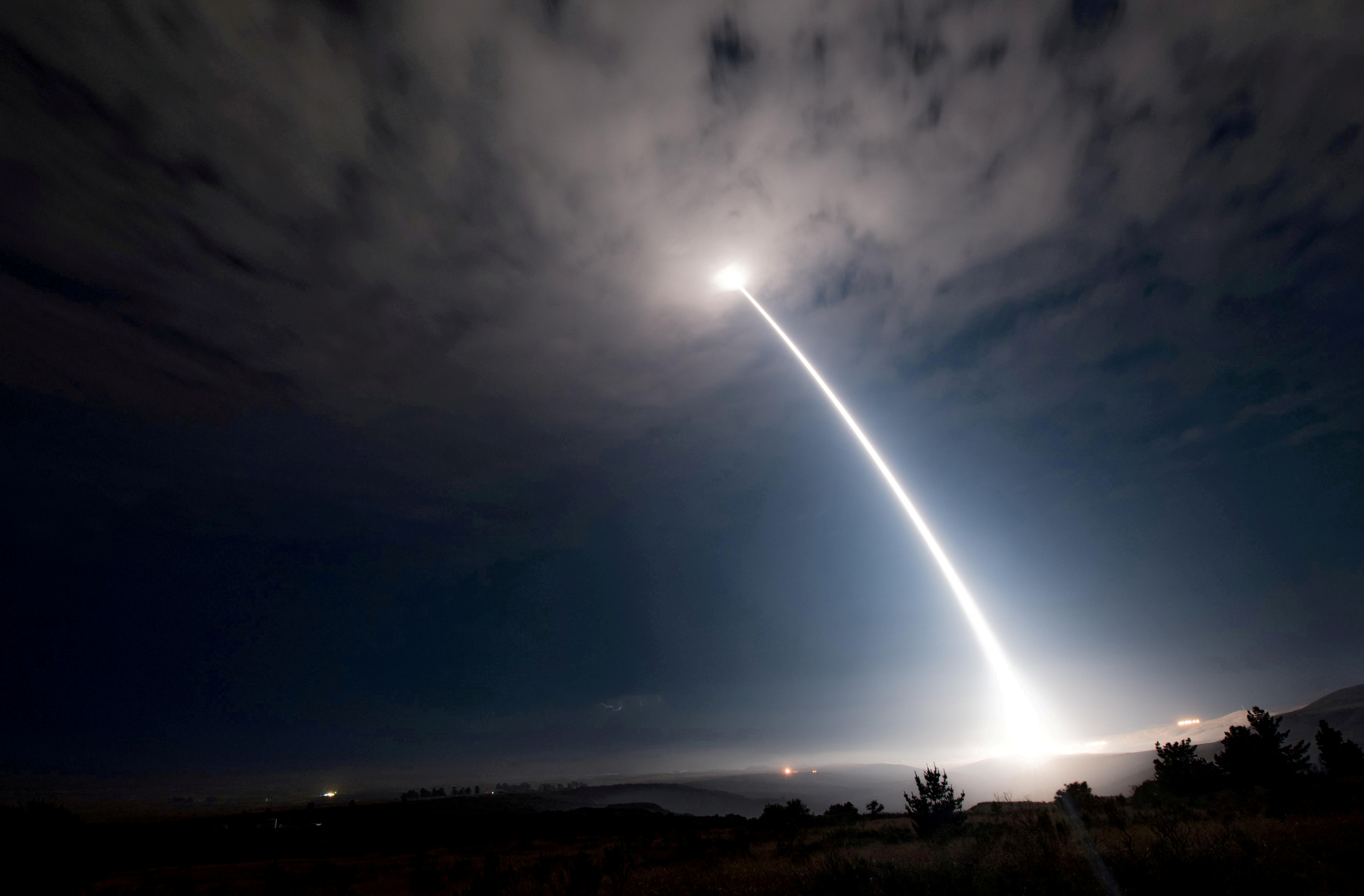 An unarmed Minuteman III intercontinental ballistic missile launches from Vandenberg Air Force Base