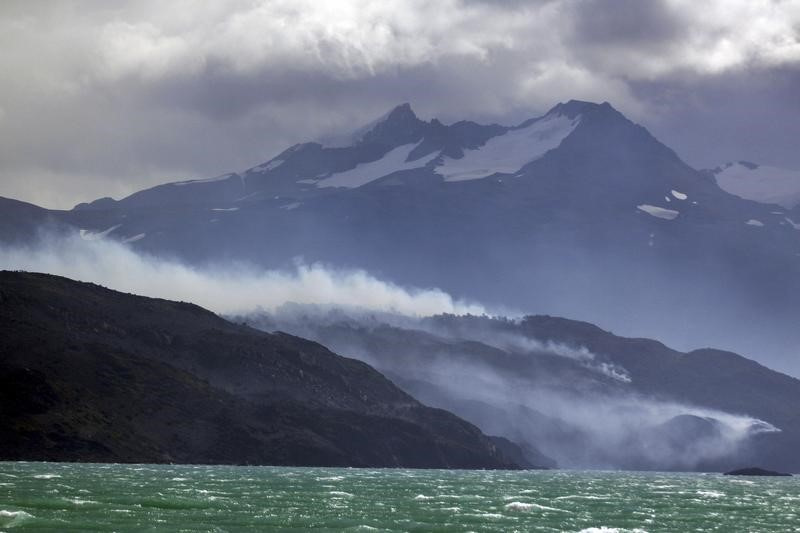 General view of the Chilean Torres del Paine national park during a wildfire in the southern Patagonia region of Chile