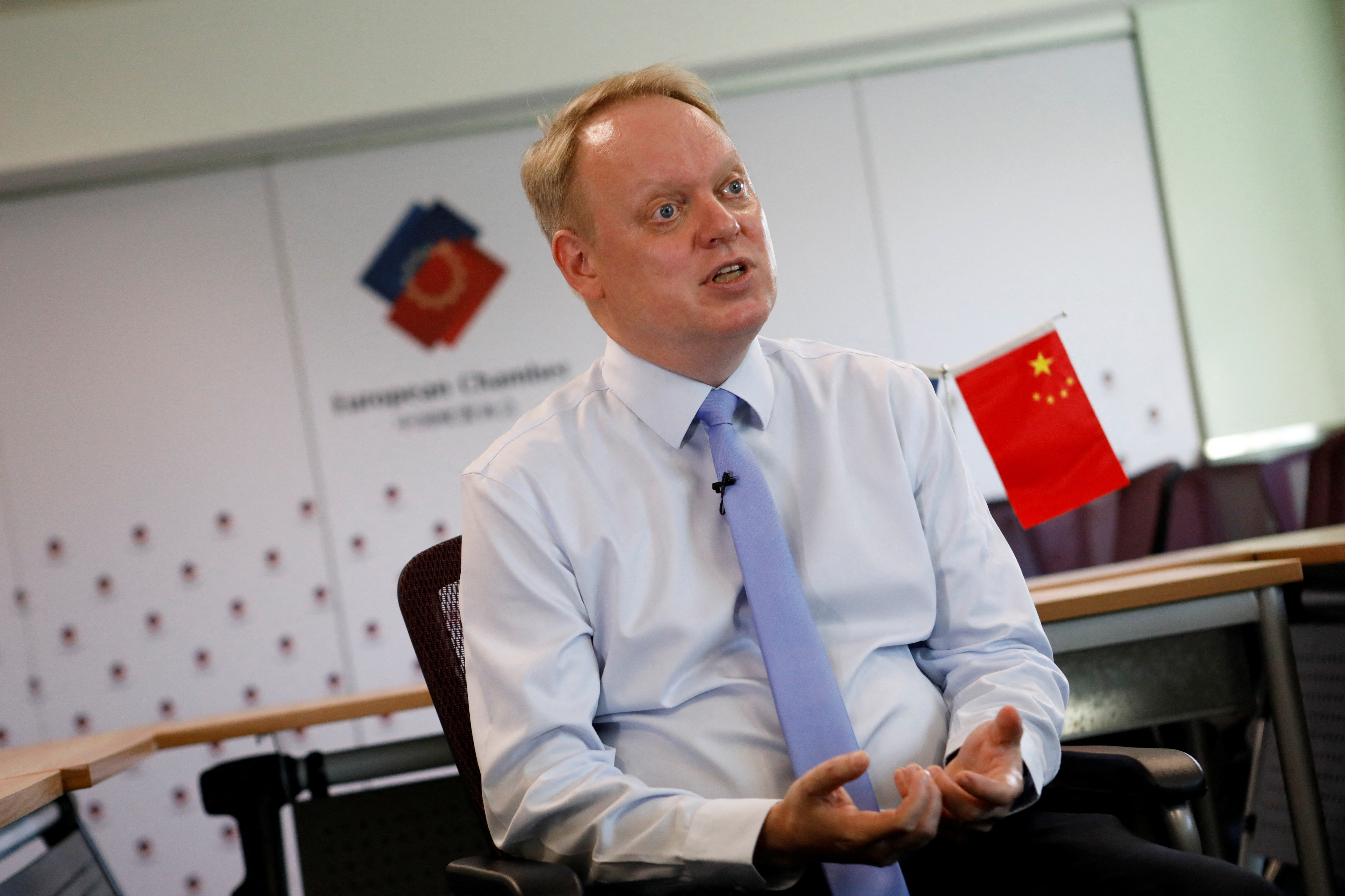 China's European Union Chamber of Commerce President Jens Eskelund attends an interview in Beijing