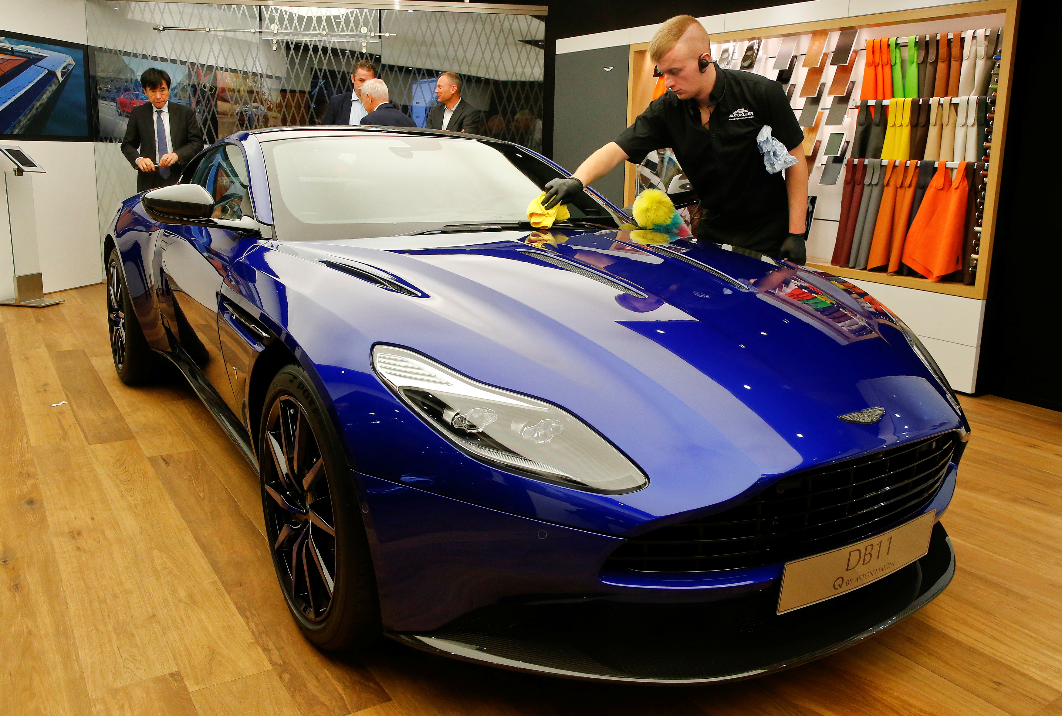 An Aston Martin DB11 car is seen during the 87th International Motor Show at Palexpo in Geneva
