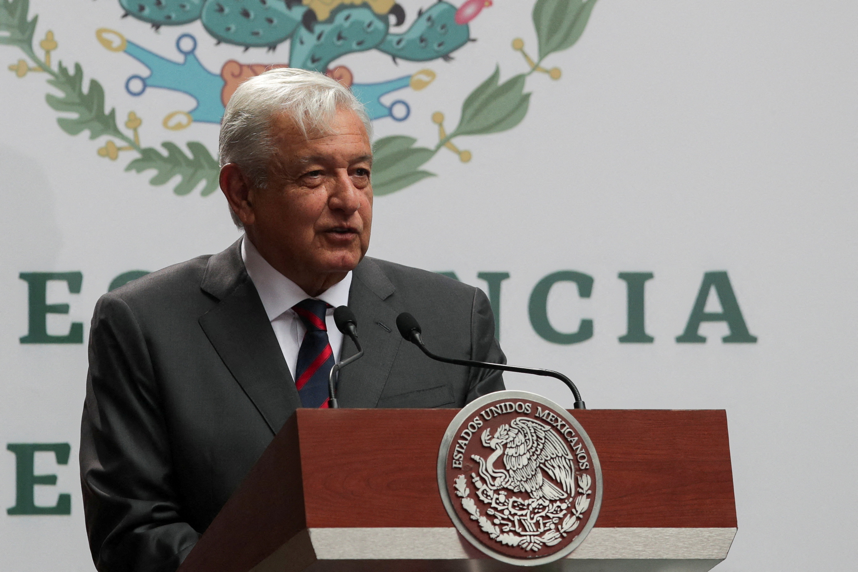 Mexico's President Andres Manuel Lopez Obrador delivers his quarterly report on his government's programs
