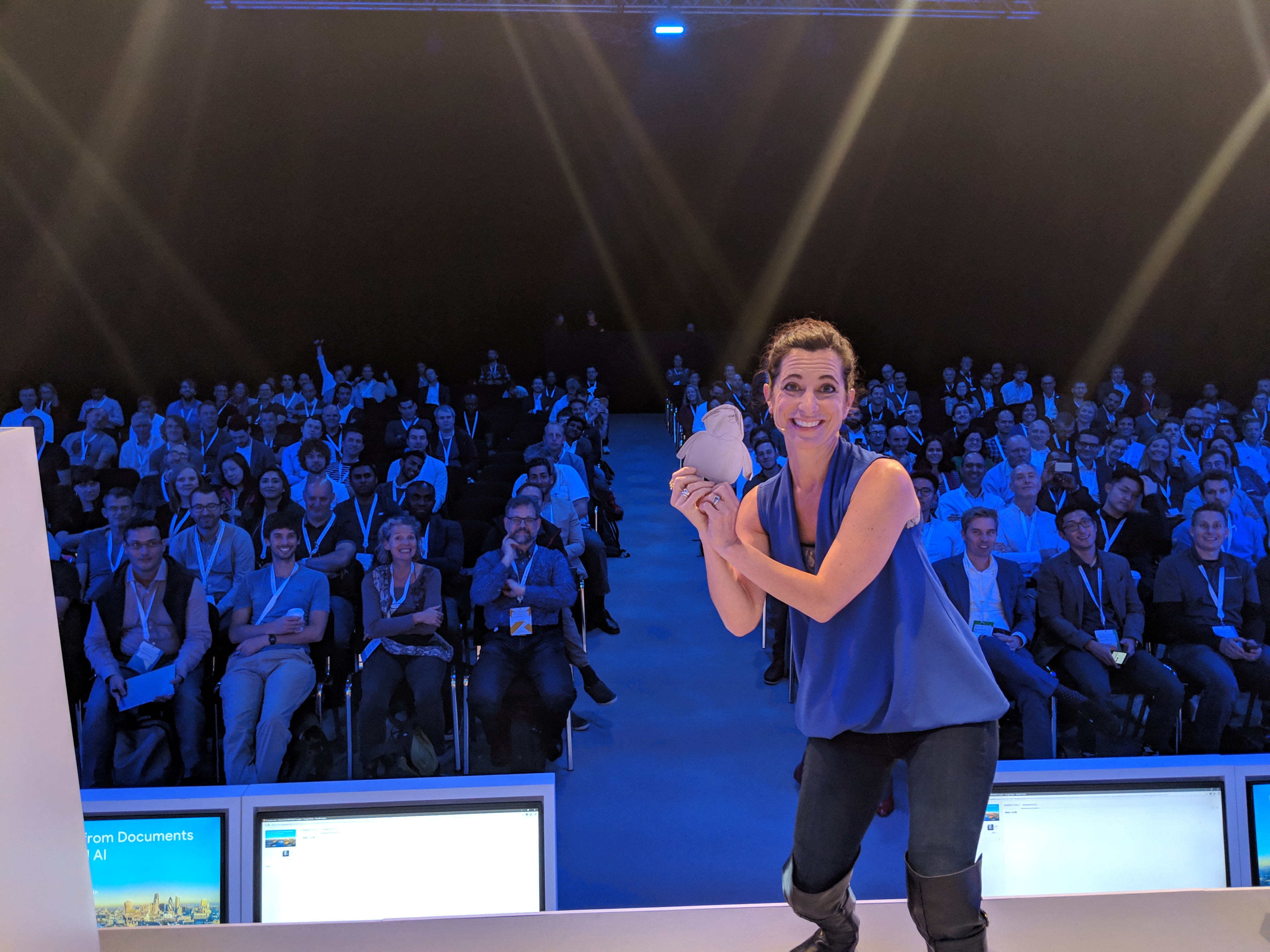 Tracy Pizzo Frey speaks at the Google Cloud NEXT conference in London