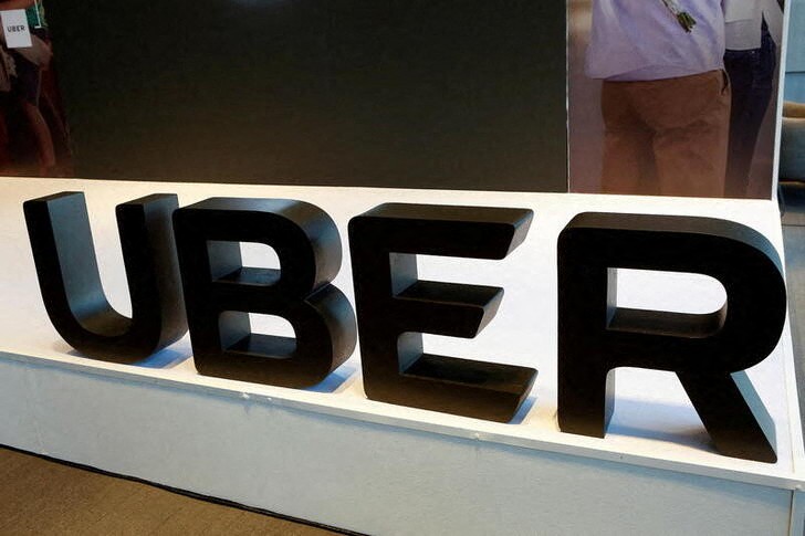 The logo of Uber is pictured during the presentation of their new security measures in Mexico City