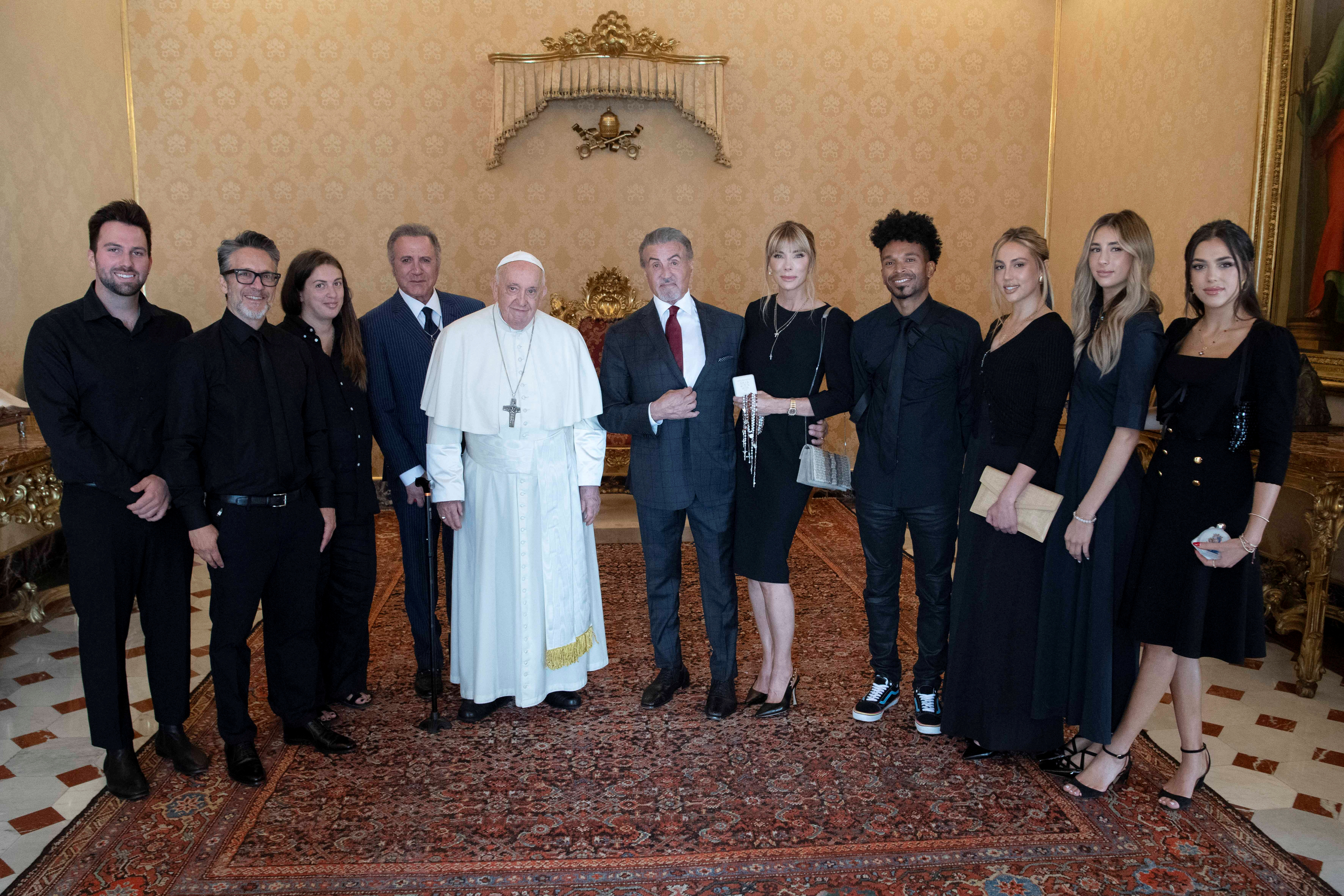 Pope Francis meets actor Sylvester Stallone at the Vatican