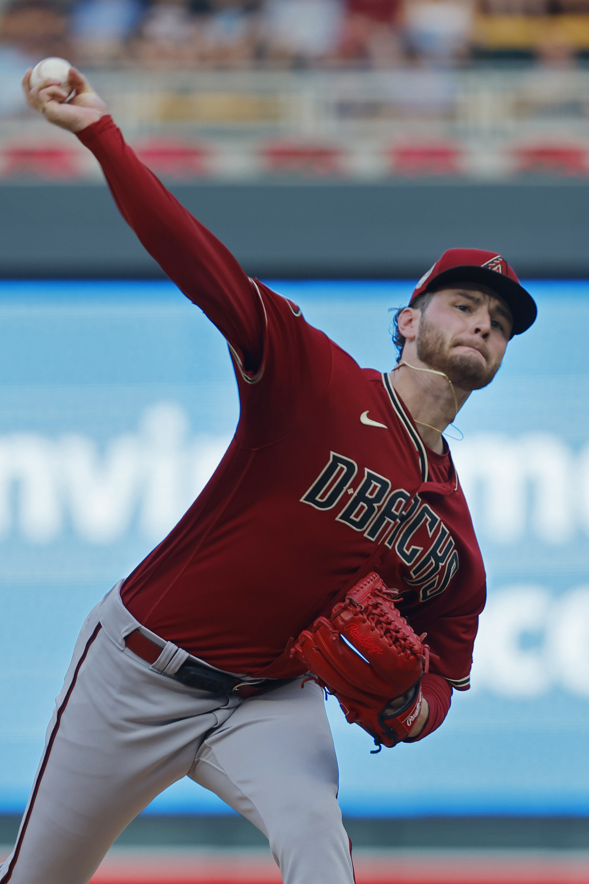 Minneapolis, USA. 05th Aug, 2023. Minnesota Twins starting pitcher Kenta  Maeda (18) gets set to throw a pitch in the first inning during a MLB  regular season game between the Arizona Diamondbacks