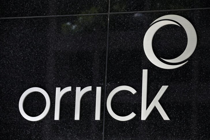 Signage is seen outside of the law firm Orrick, Herrington & Sutcliffe, LLP in Washington, D.C.