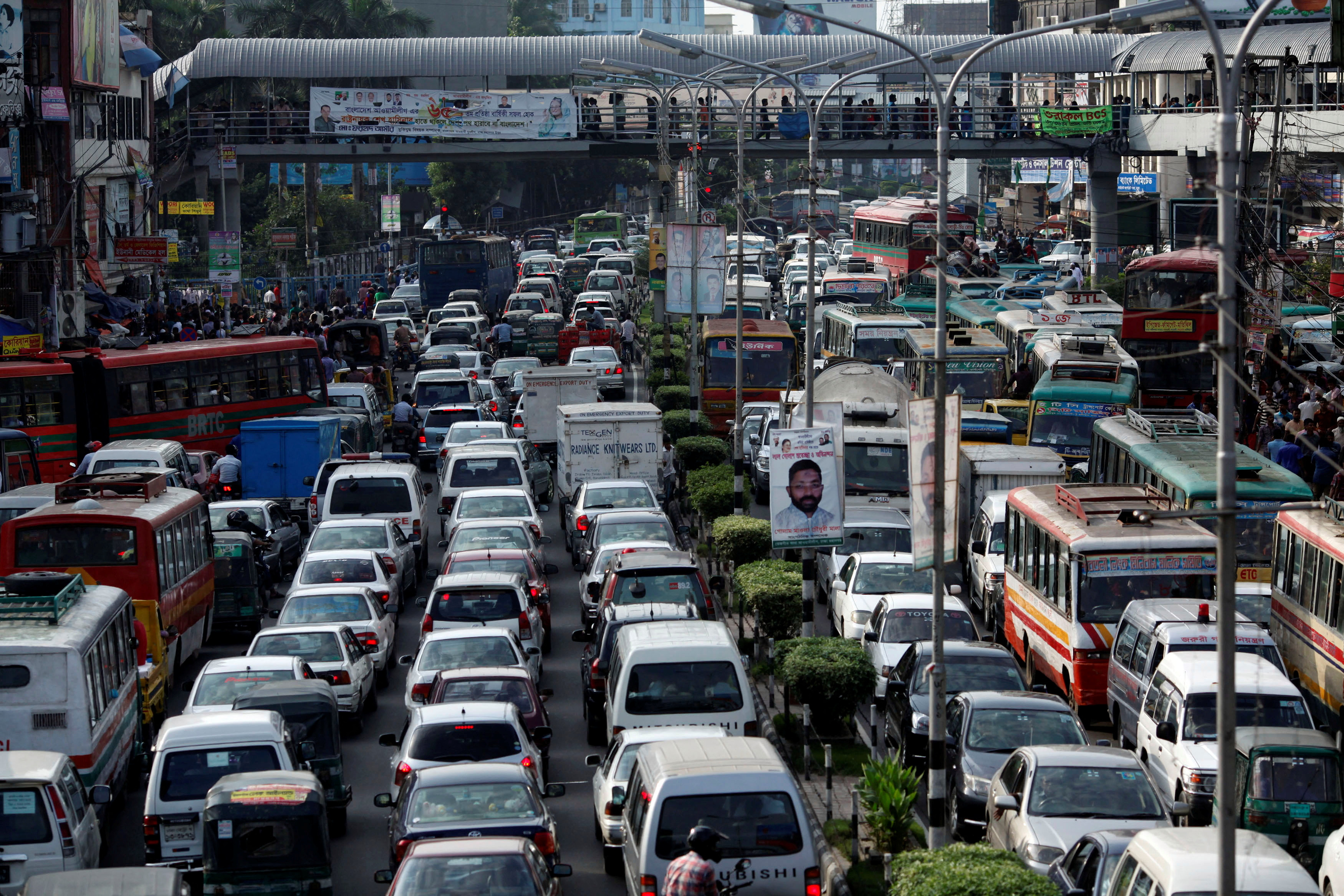 Vehicles stuck in heavy traffic after office hours during Ramadan in Dhaka