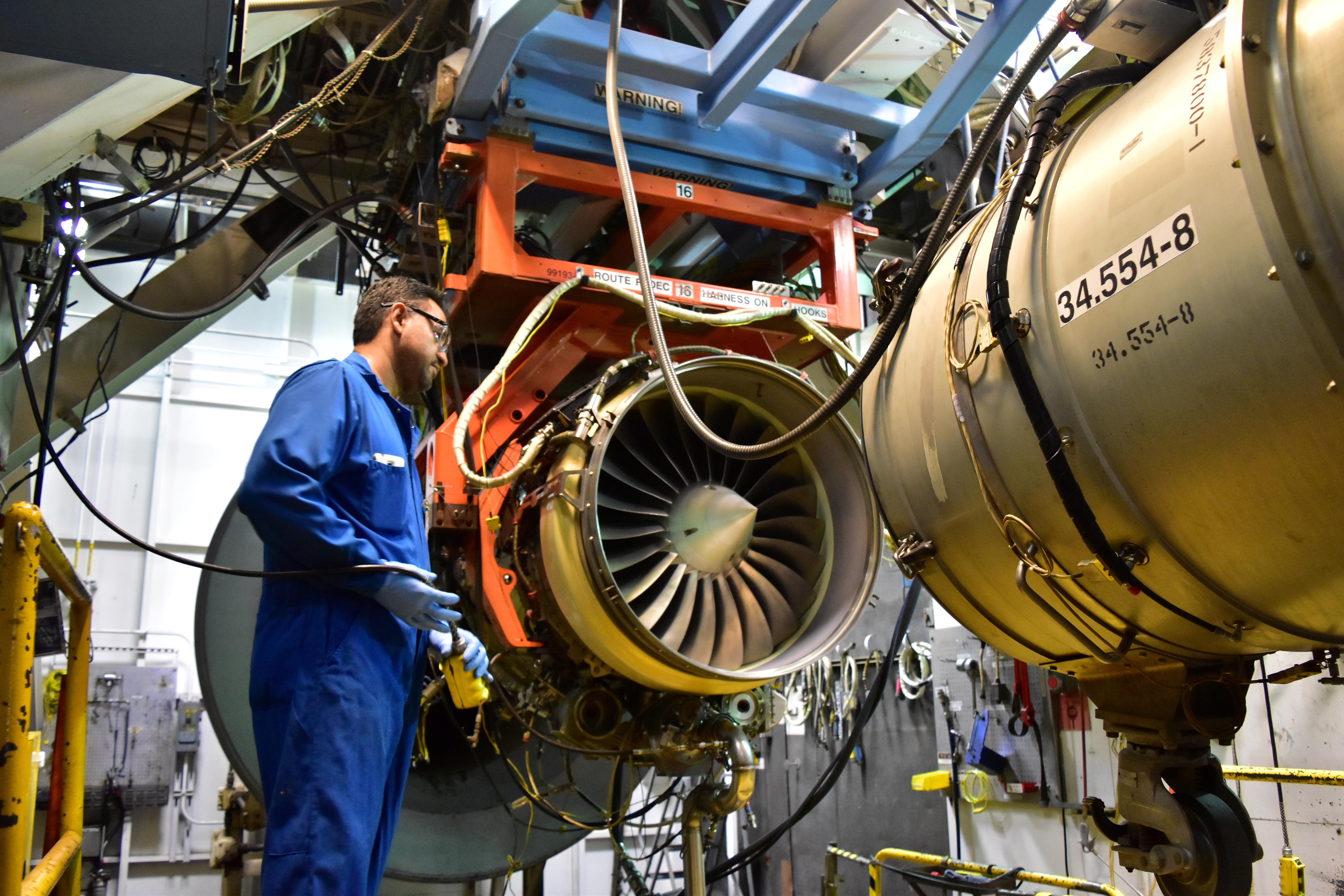 An aircraft engine being tested at Honeywell Aerospace in Phoenix