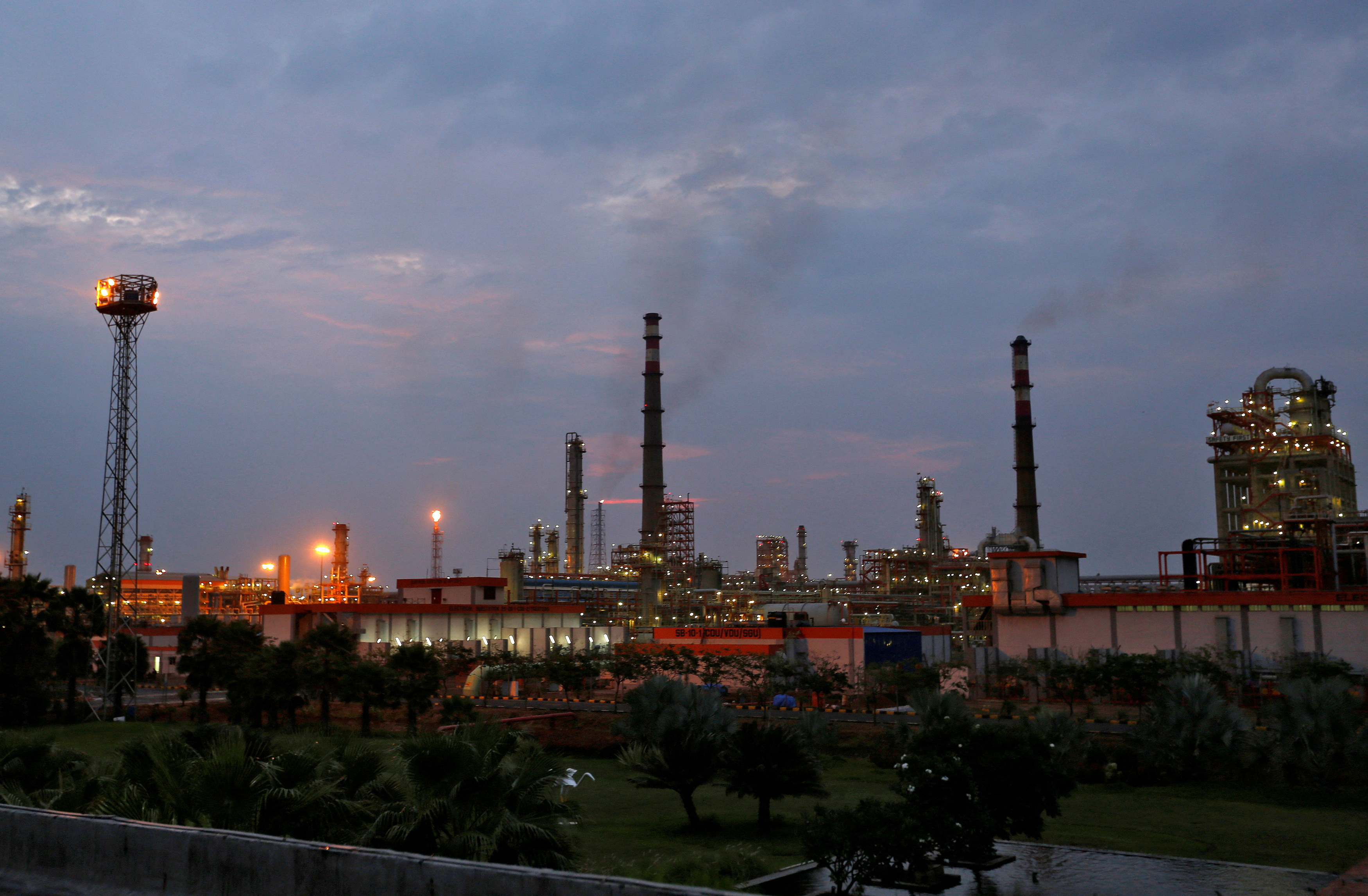 An oil refinery of Essar Oil, which runs India's second biggest private sector refinery, is pictured in Vadinar