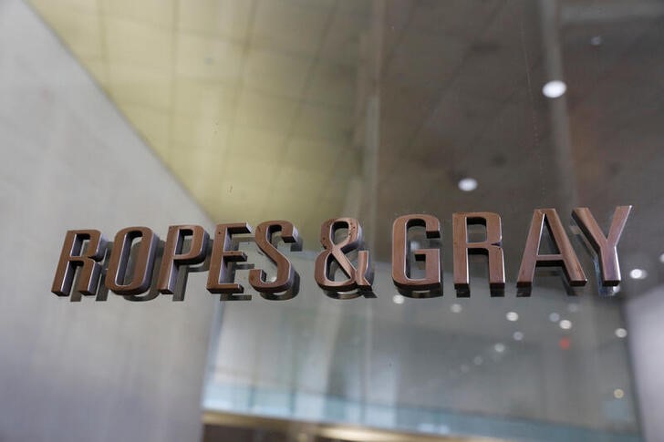 The logo of law firm Ropes & Gray LLP is seen outside of their office in Washington, D.C.