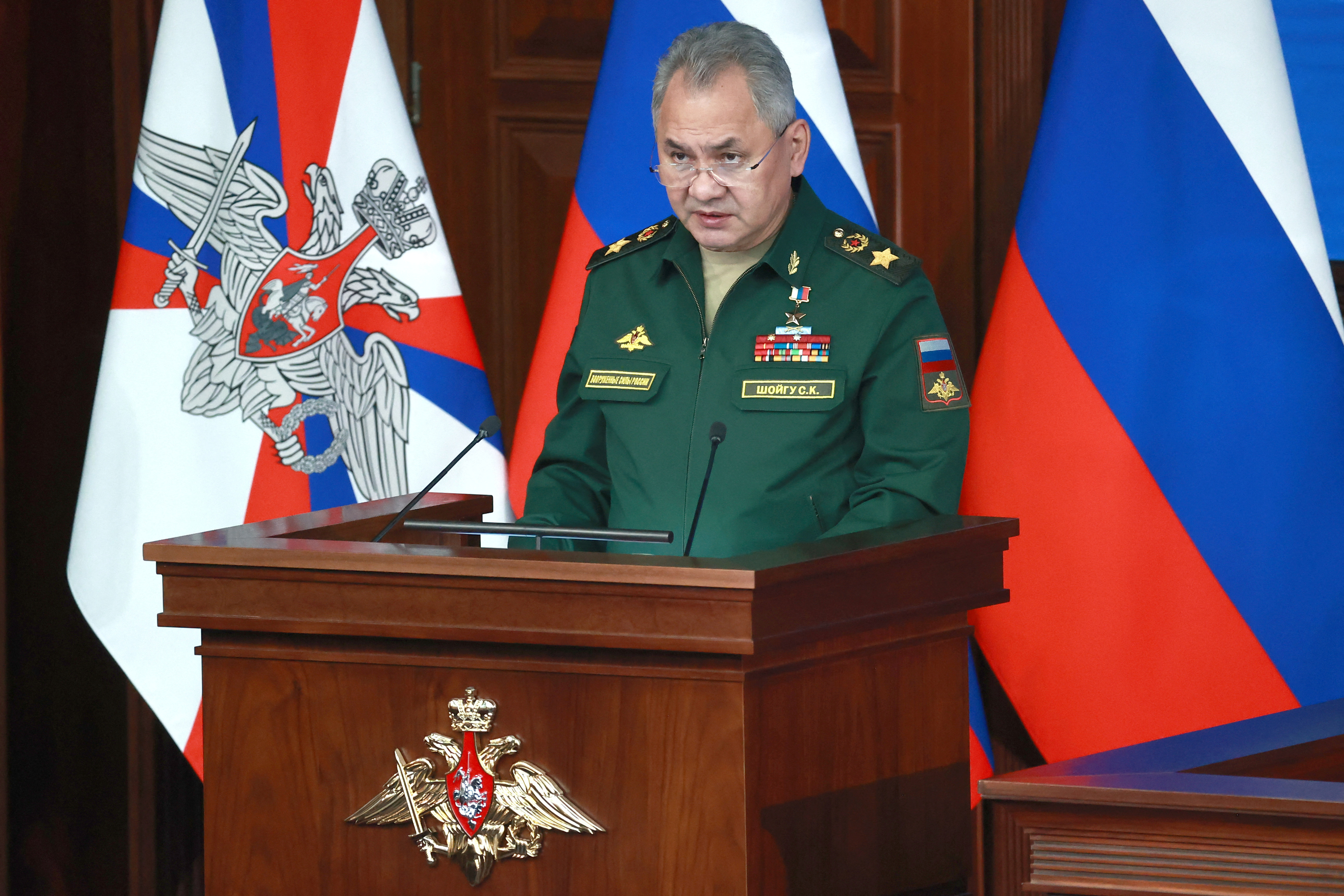 Russian Defence Minister Sergei Shoigu attends a meeting of Defence Ministry Board in Moscow