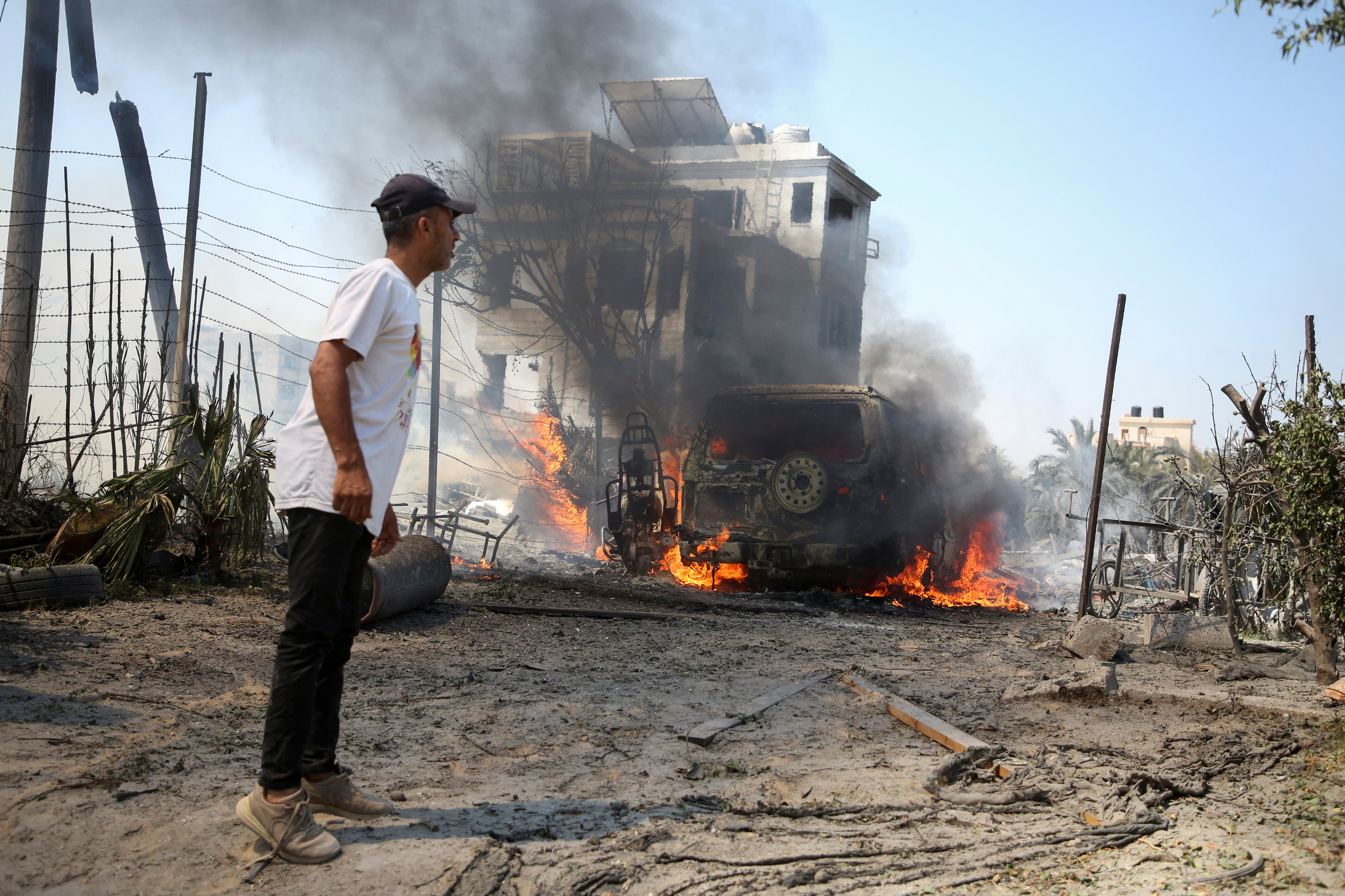 Aftermath of Israeli strikes in Khan Younis in the southern Gaza Strip