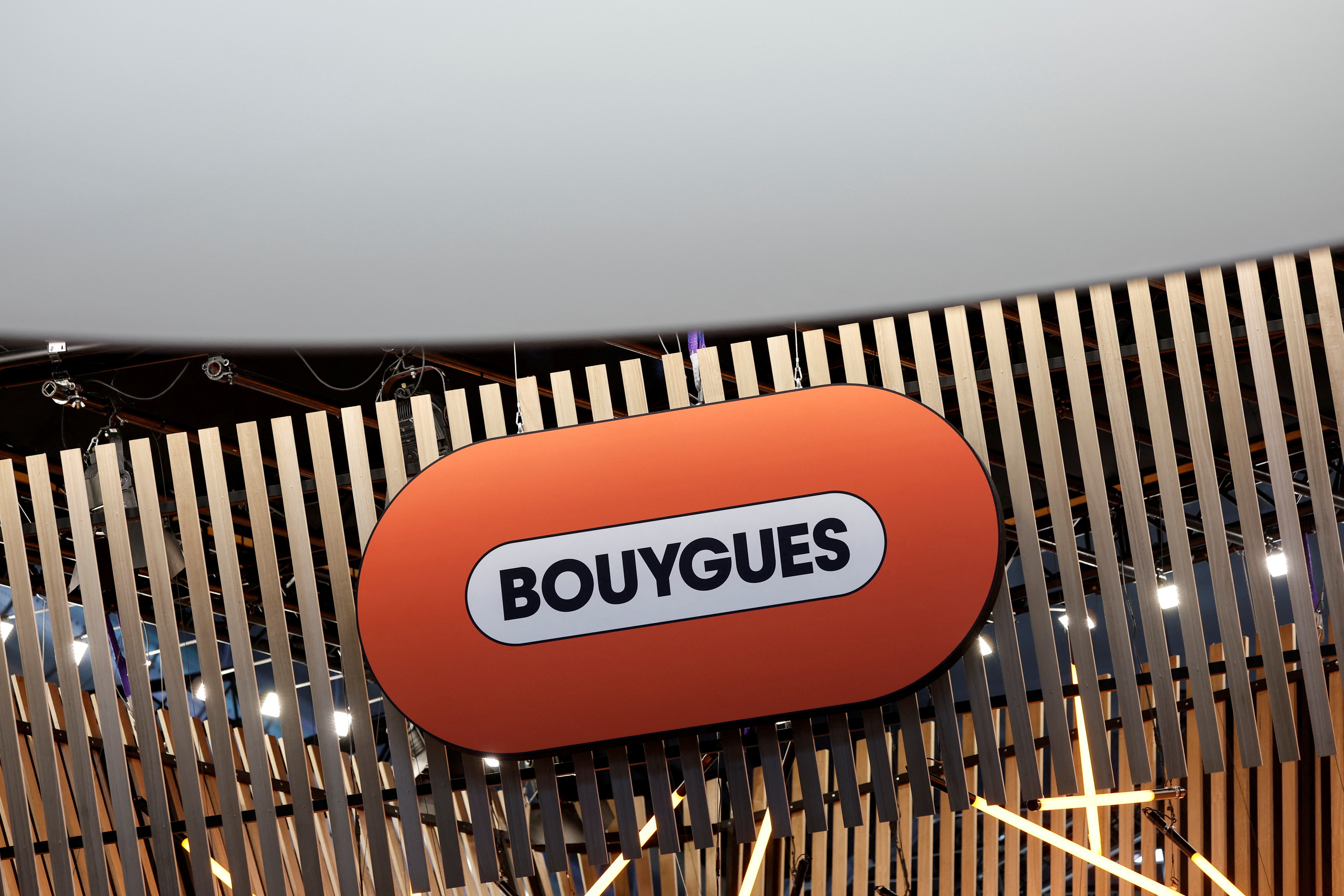 Photo d'archives du logo de Bouygues visible sur son espace d'exposition lors de la conférence Viva Technology à Paris