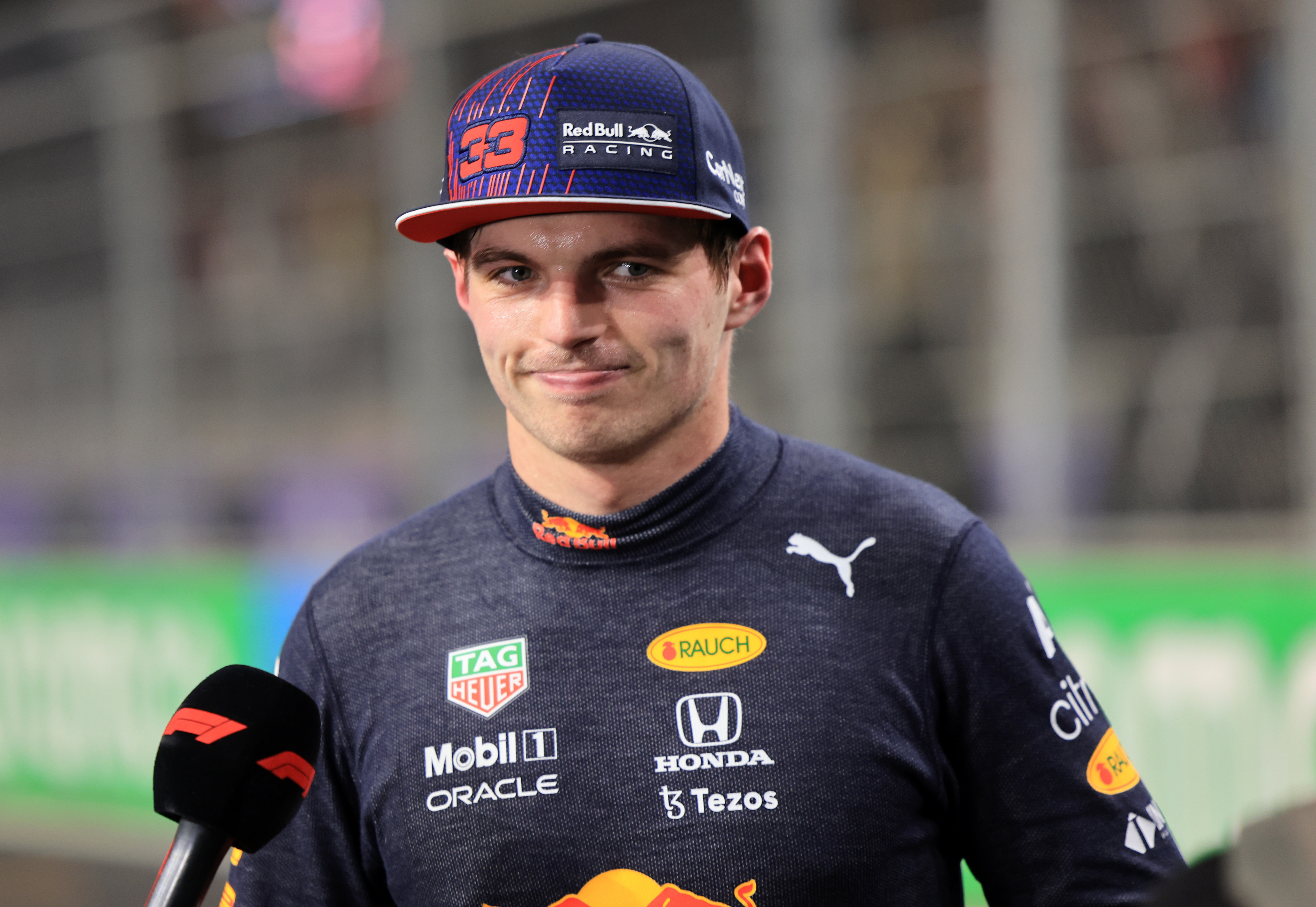 Formula One F1- Saudi Arabian Grand Prix - Jeddah Corniche Circuit, Jeddah, Saudi Arabia - December 4, 2021 Red Bull's Max Verstappen is interviewed after qualifying in third position Pool via REUTERS/Giuseppe Cacace