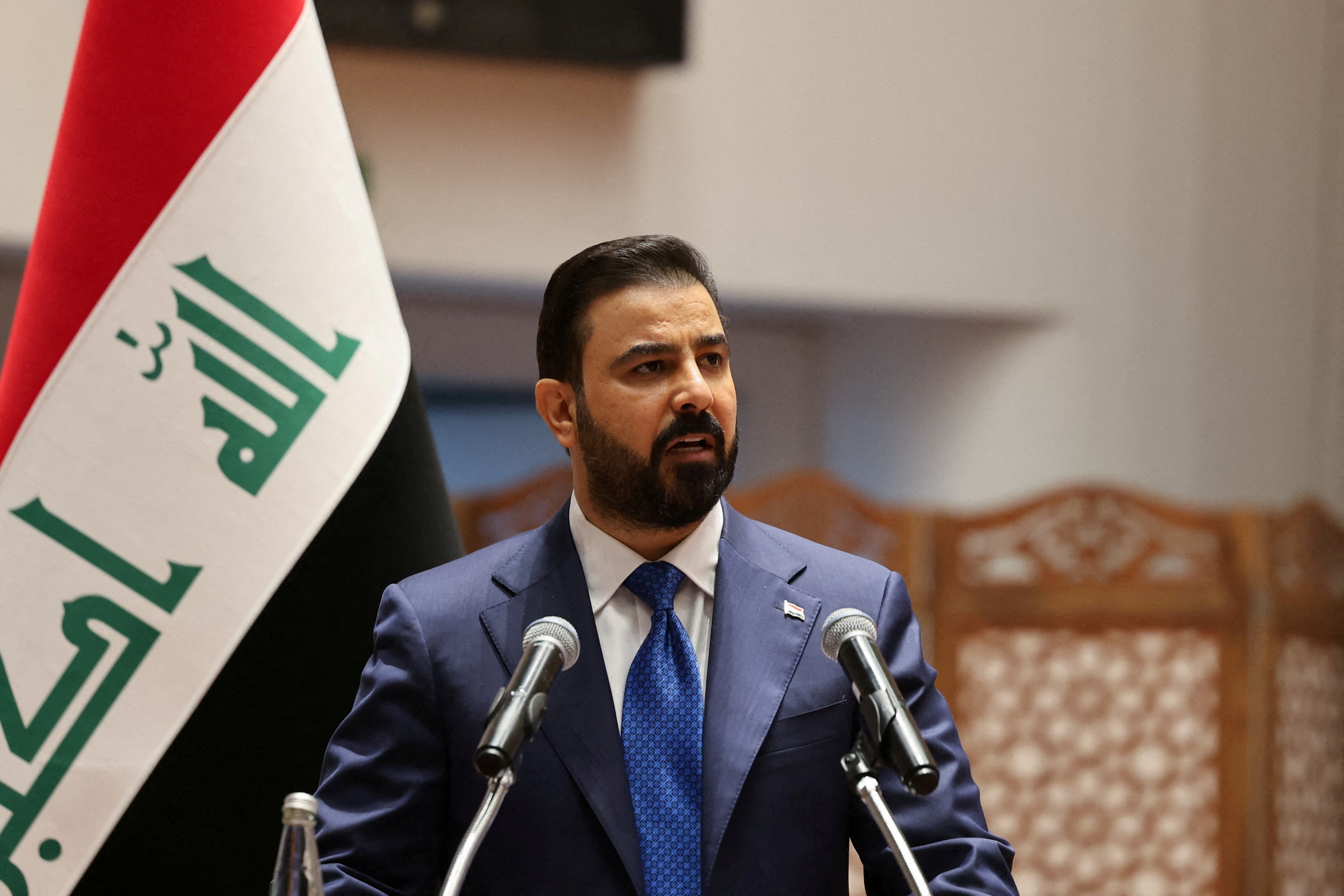 Iraqi Prime Minister-designate Ali al-Zaidi speaks during a parliamentary session to vote in a new government headed by Ali al-Zaidi as prime minister, at the parliament headquarters in Baghdad, Iraq on May 14, 2026. &mdash; Reuters/File