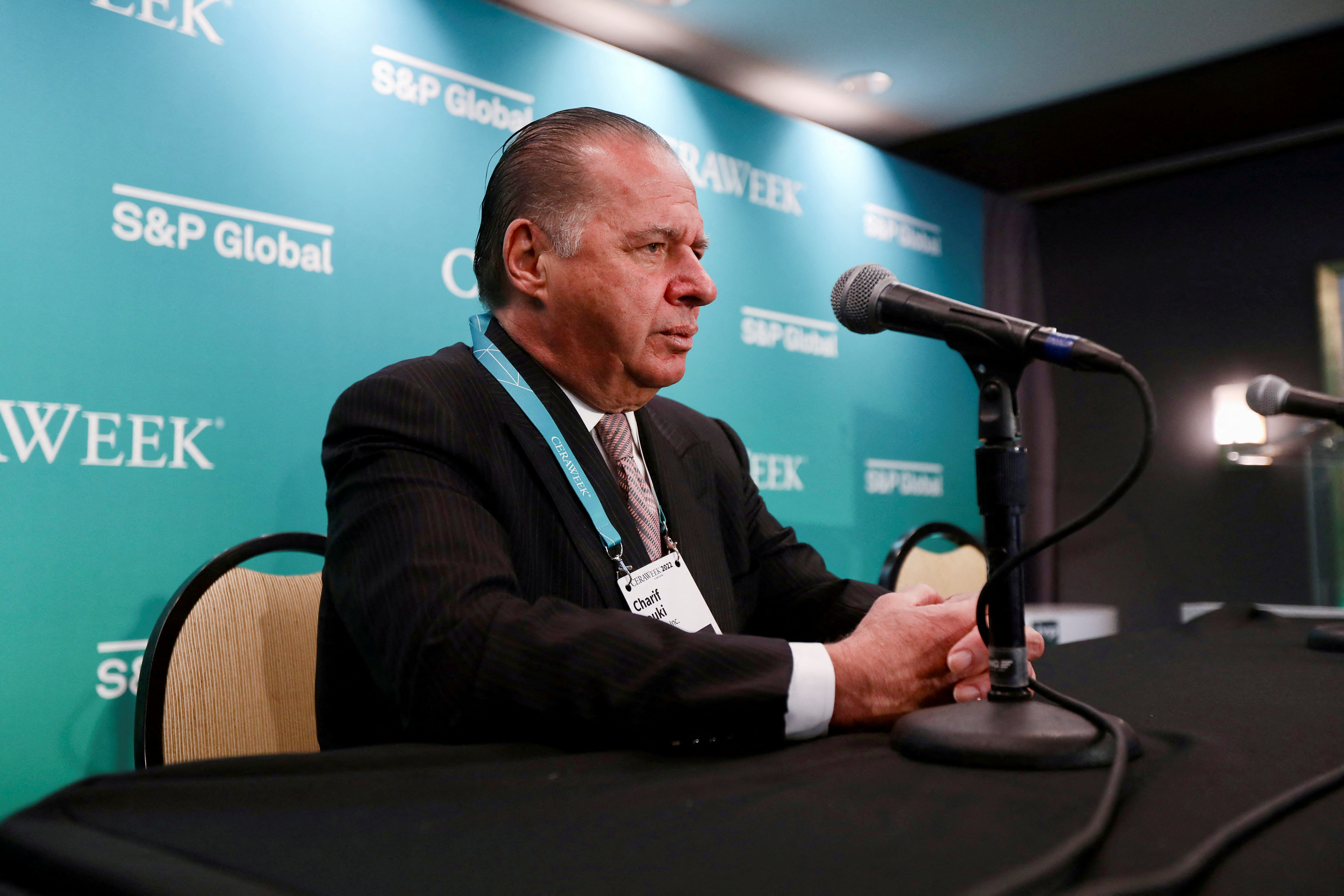 CEO of Tellurian Charif Souki attends a news conference at CERAWeek in Houston