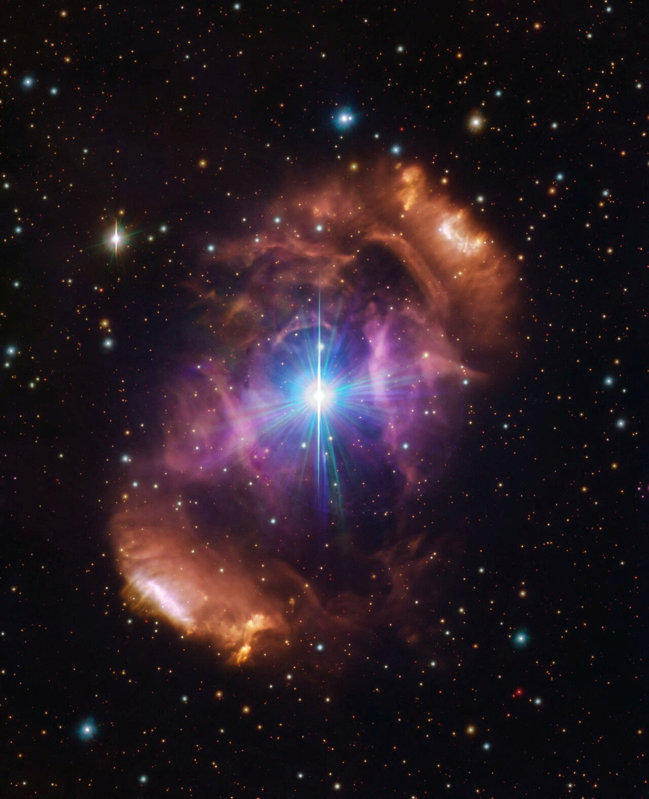 Image of nebula NGC 6164/6165 taken with the VLT Survey Telescope hosted at the European Southern Observatory's Paranal Observatory in Cerro Paranal