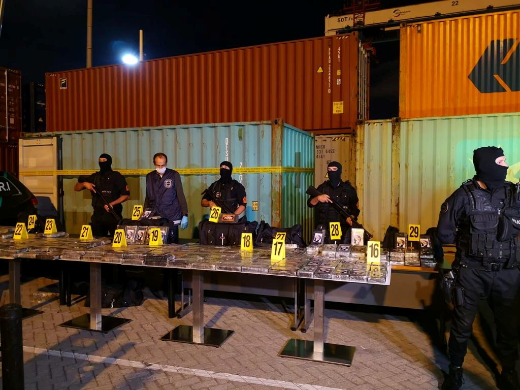 Morocco police guard packages of cocaine seized in Tangier Med Port