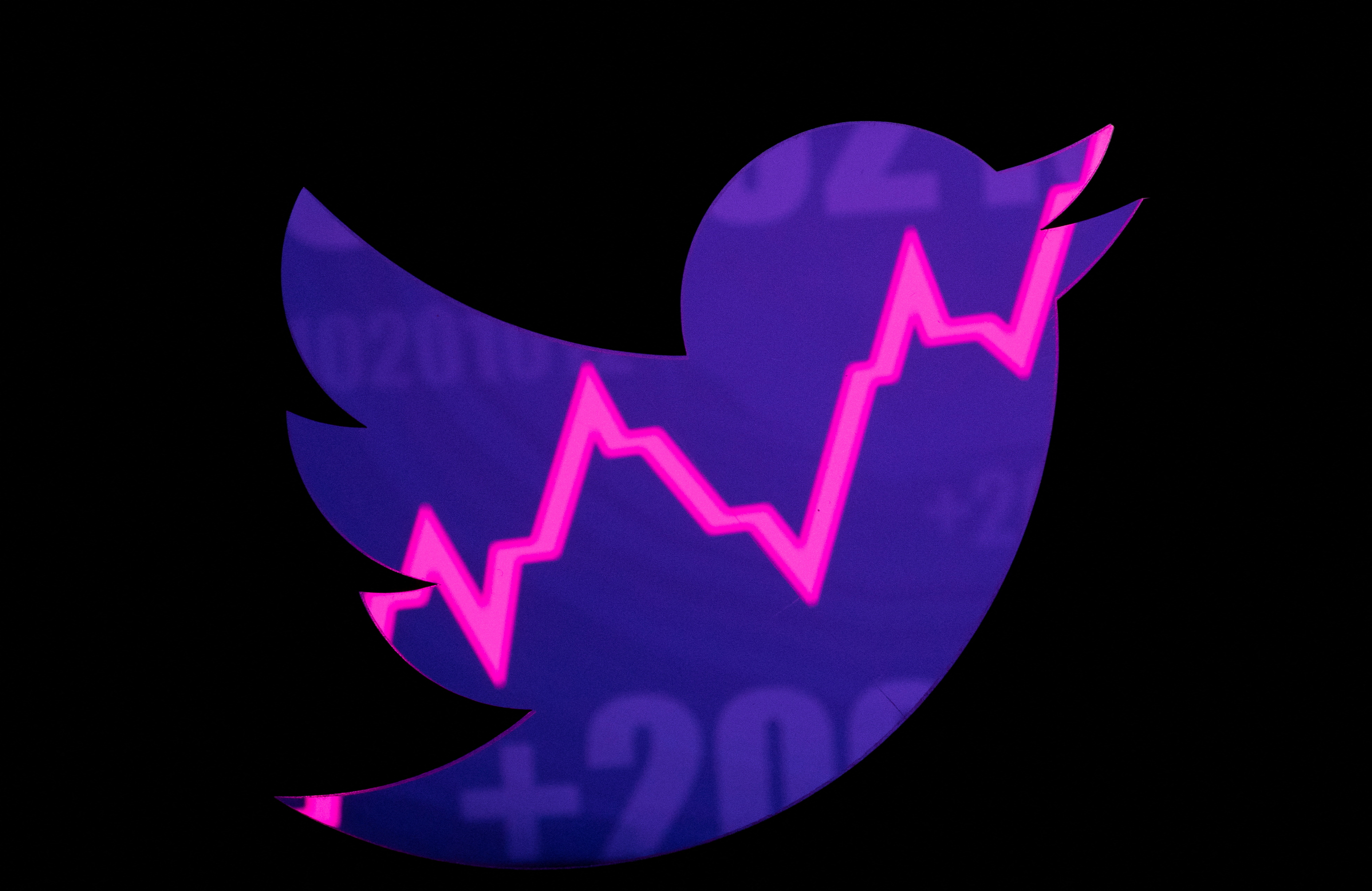 Illustration shows Twitter logo and rising stock graph