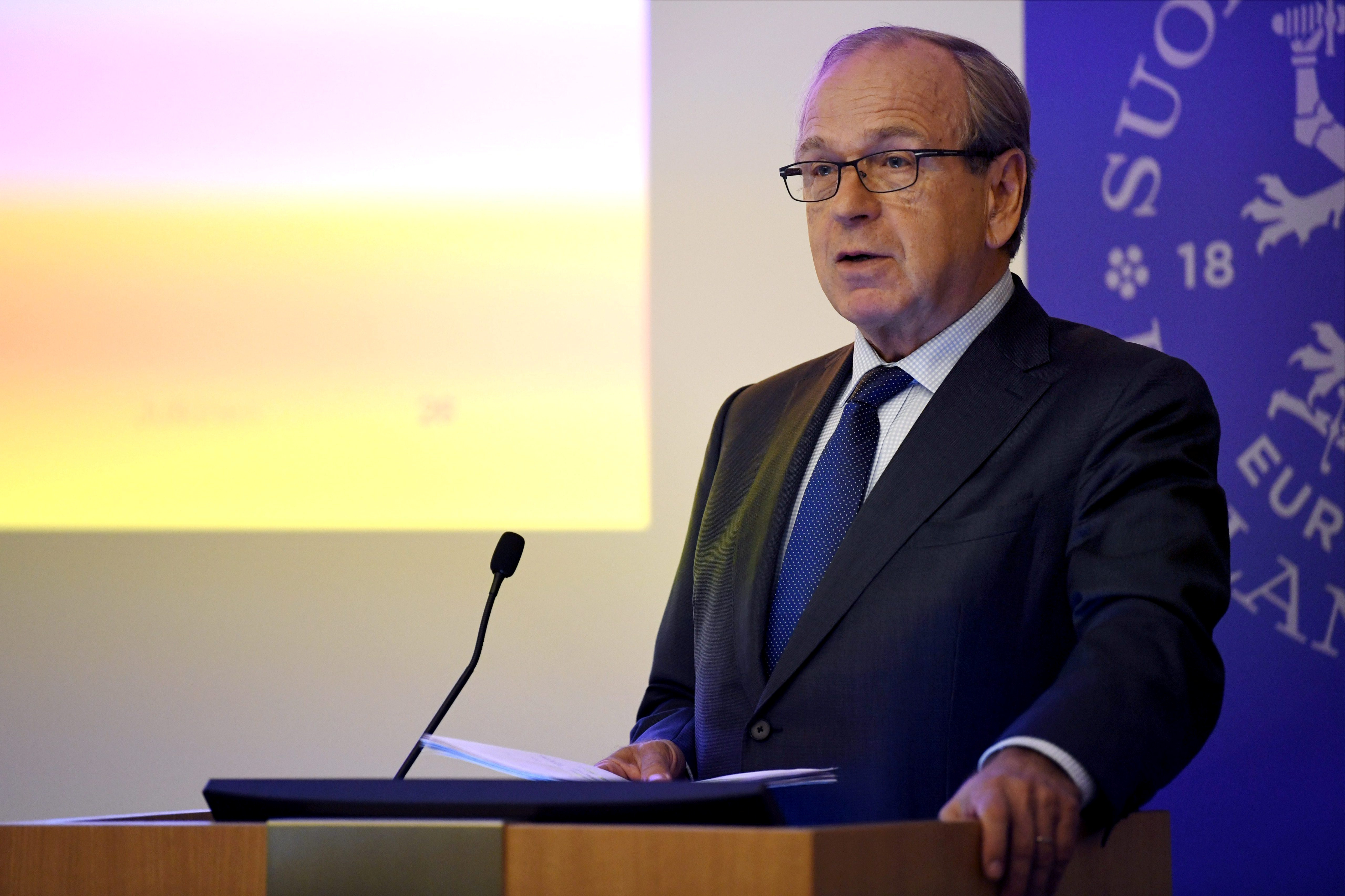 Bank of Finland Governor Erkki Liikanen speaks during a news conference in Helsinki