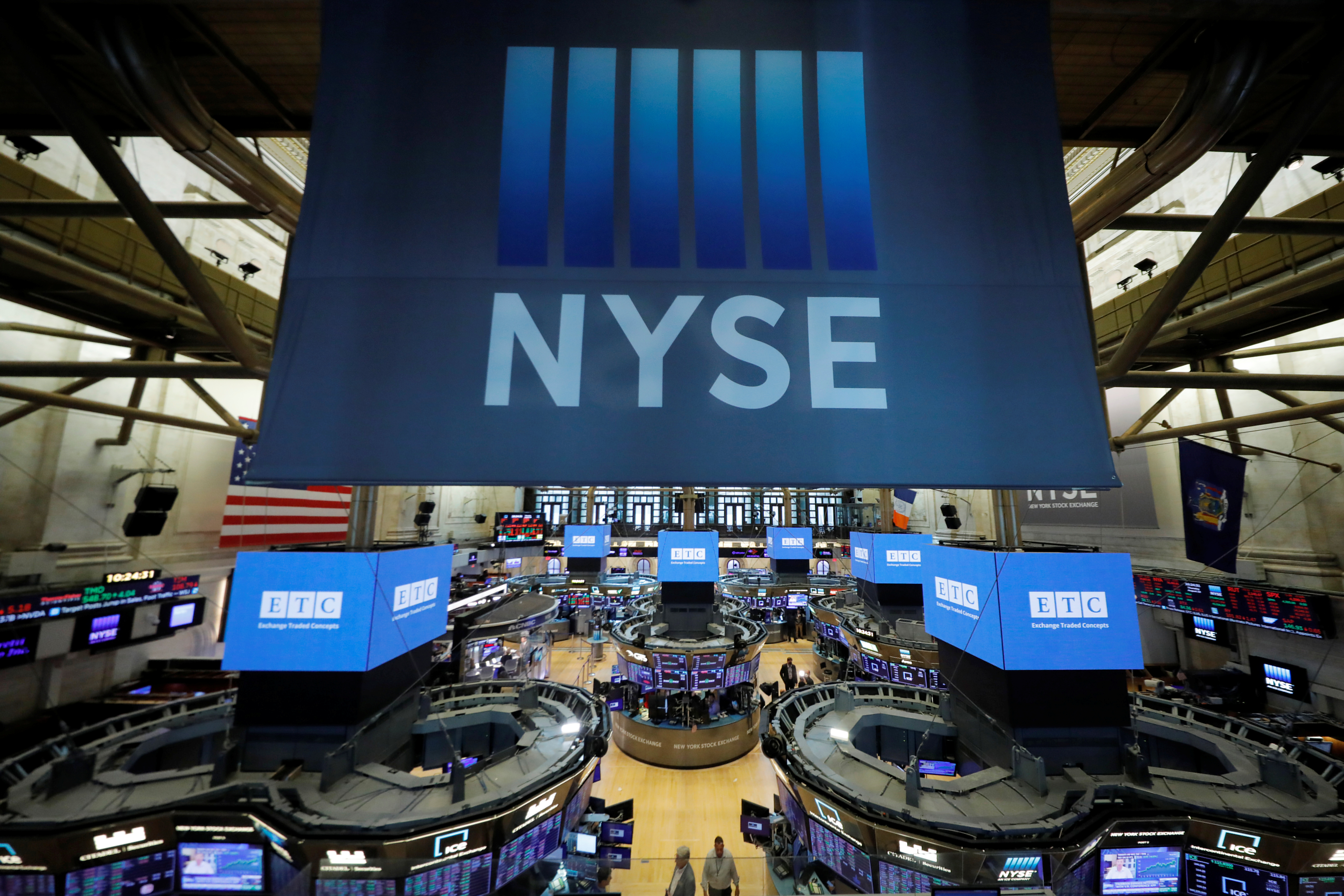 Signage hangs over the trading floor at the New York Stock Exchange (NYSE) in Manhattan, New York City