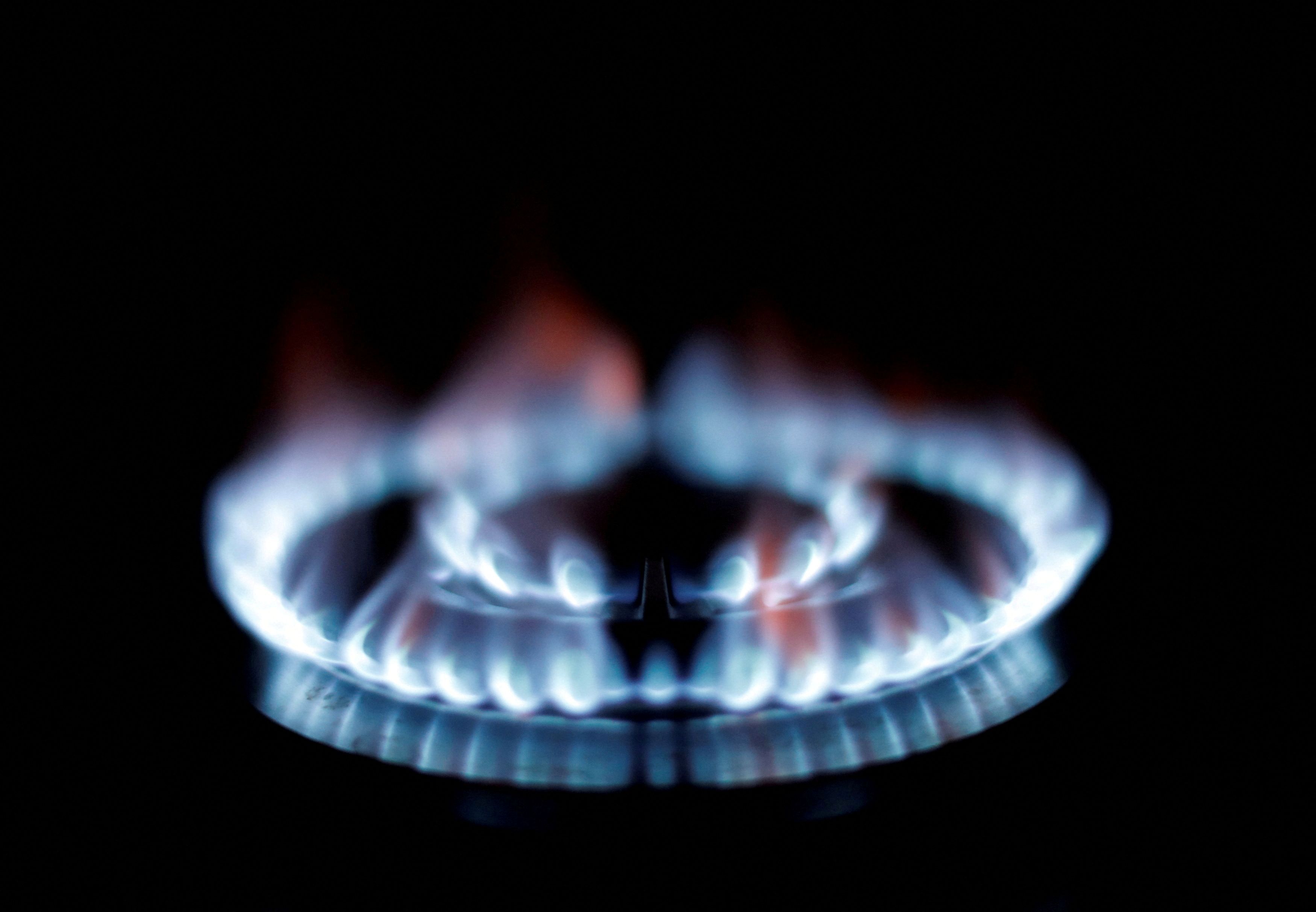 Flames from a gas burner on a cooker are seen in this illustration photo taken in a private home in Nice