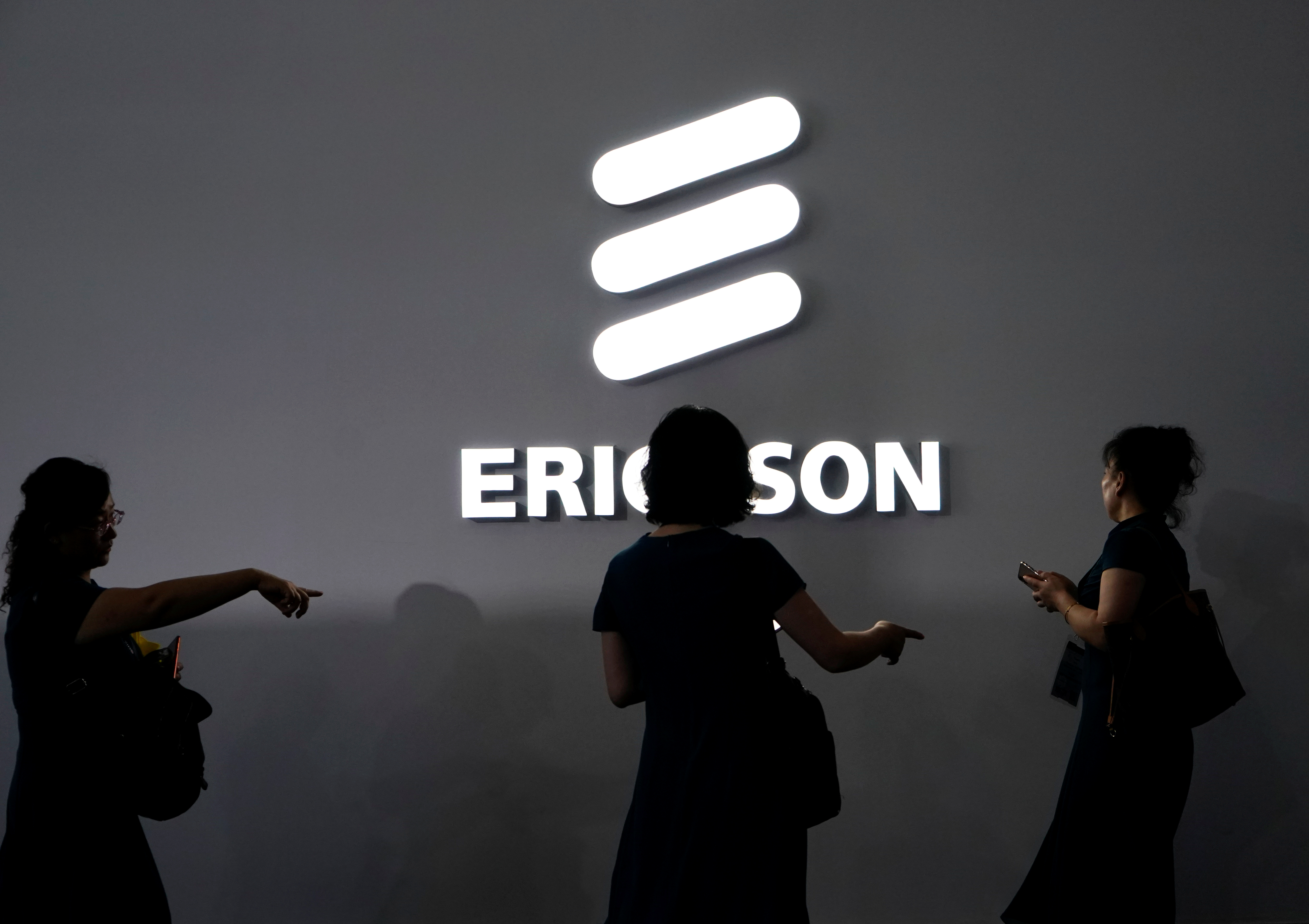 An Ericsson logo is pictured at Mobile World Congress (MWC) in Shanghai