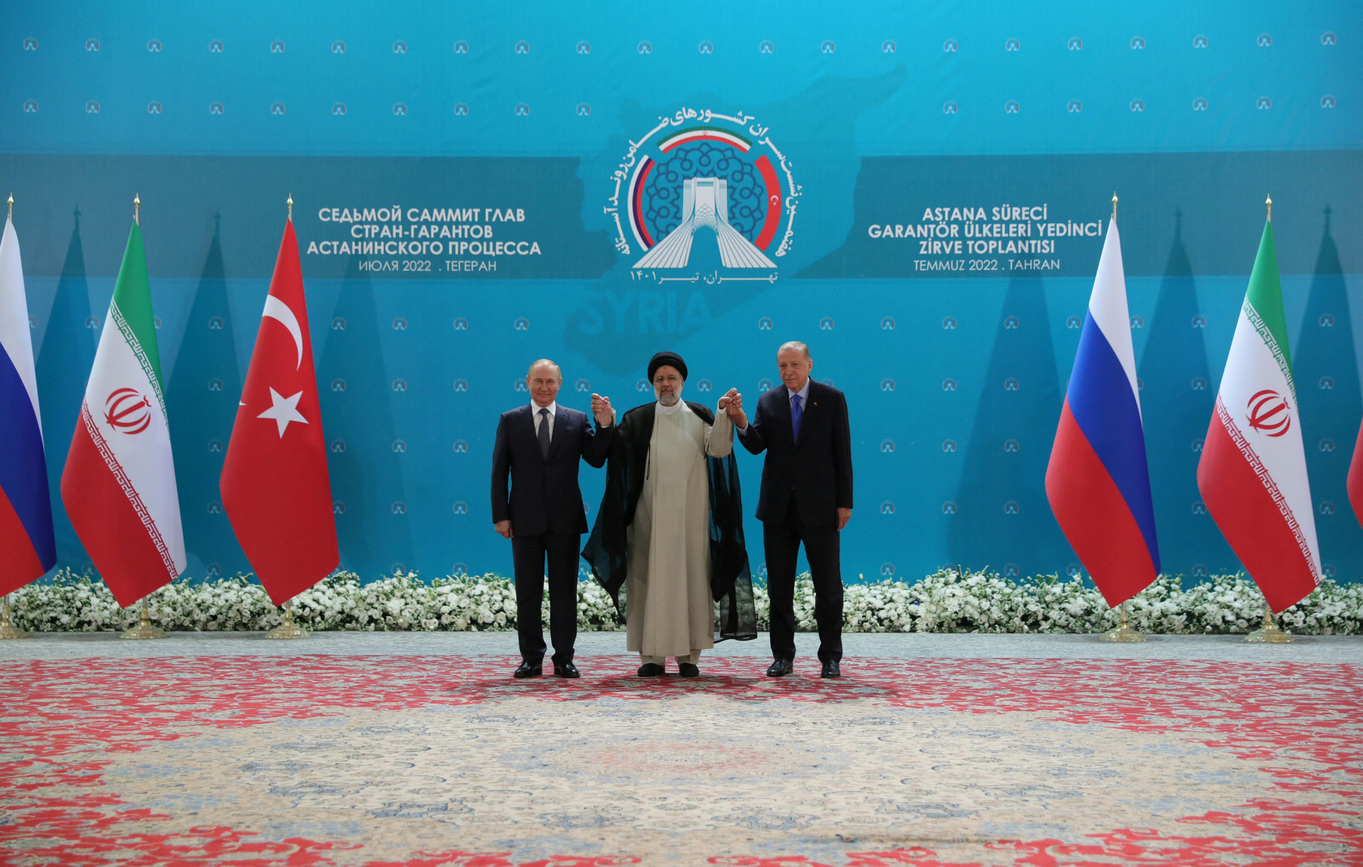 Russian President Putin, Iranian President Raisi and Turkish President Erdogan meet in Tehran