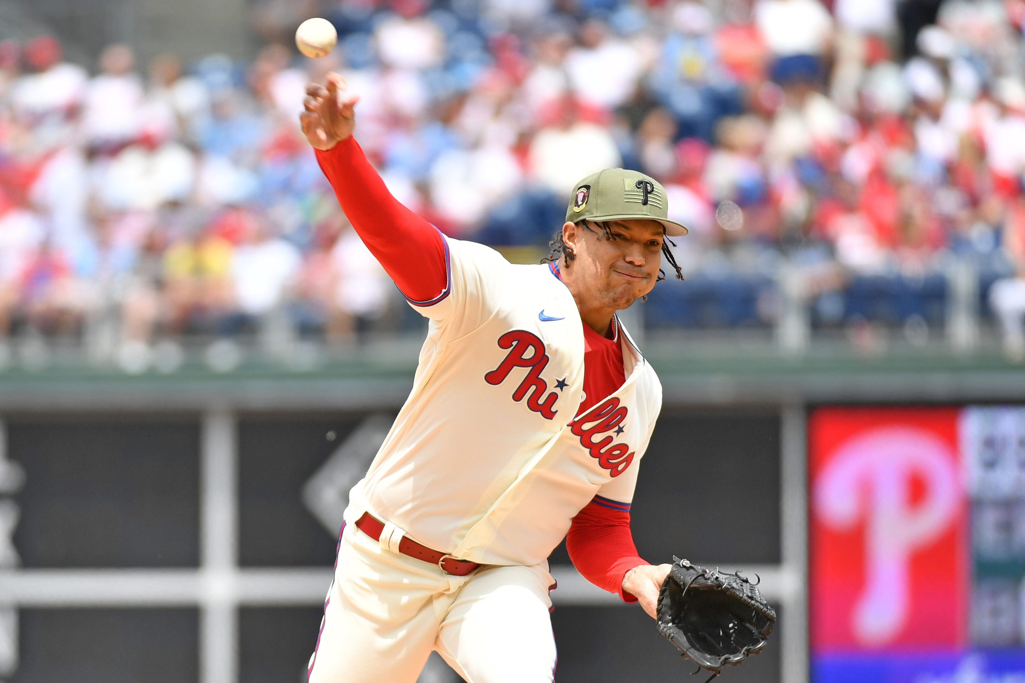 Milwaukee, United States. 03rd Sep, 2023. Philadelphia Phillies second  baseman Bryson Stott catches a pop fly hit by Milwaukee Brewers third  baseman Andruw Monasterio in the second inning of their baseball game