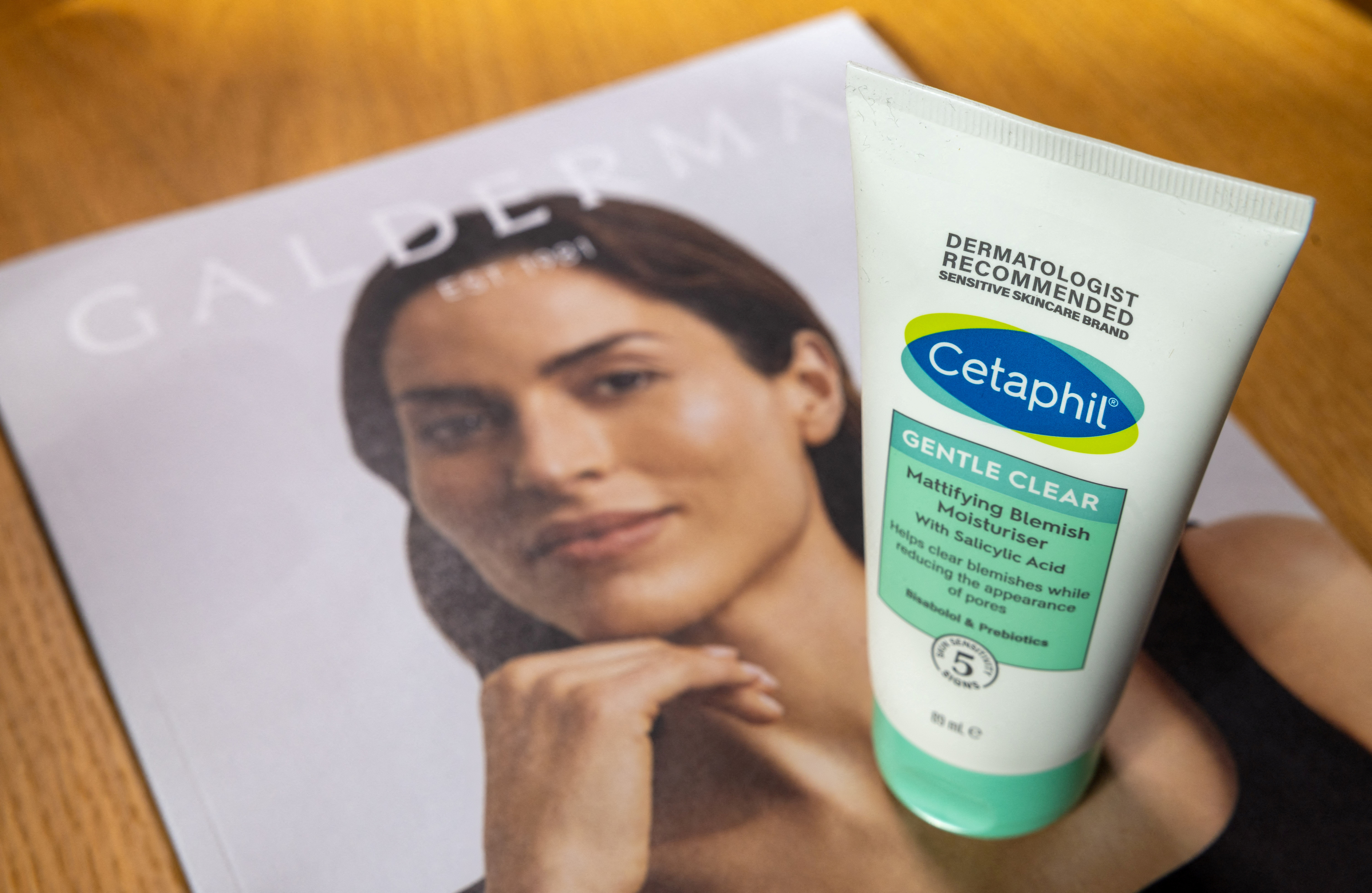 Cetaphil skin care product, owned by Galderma, is pictured in the company's offices in Lausanne