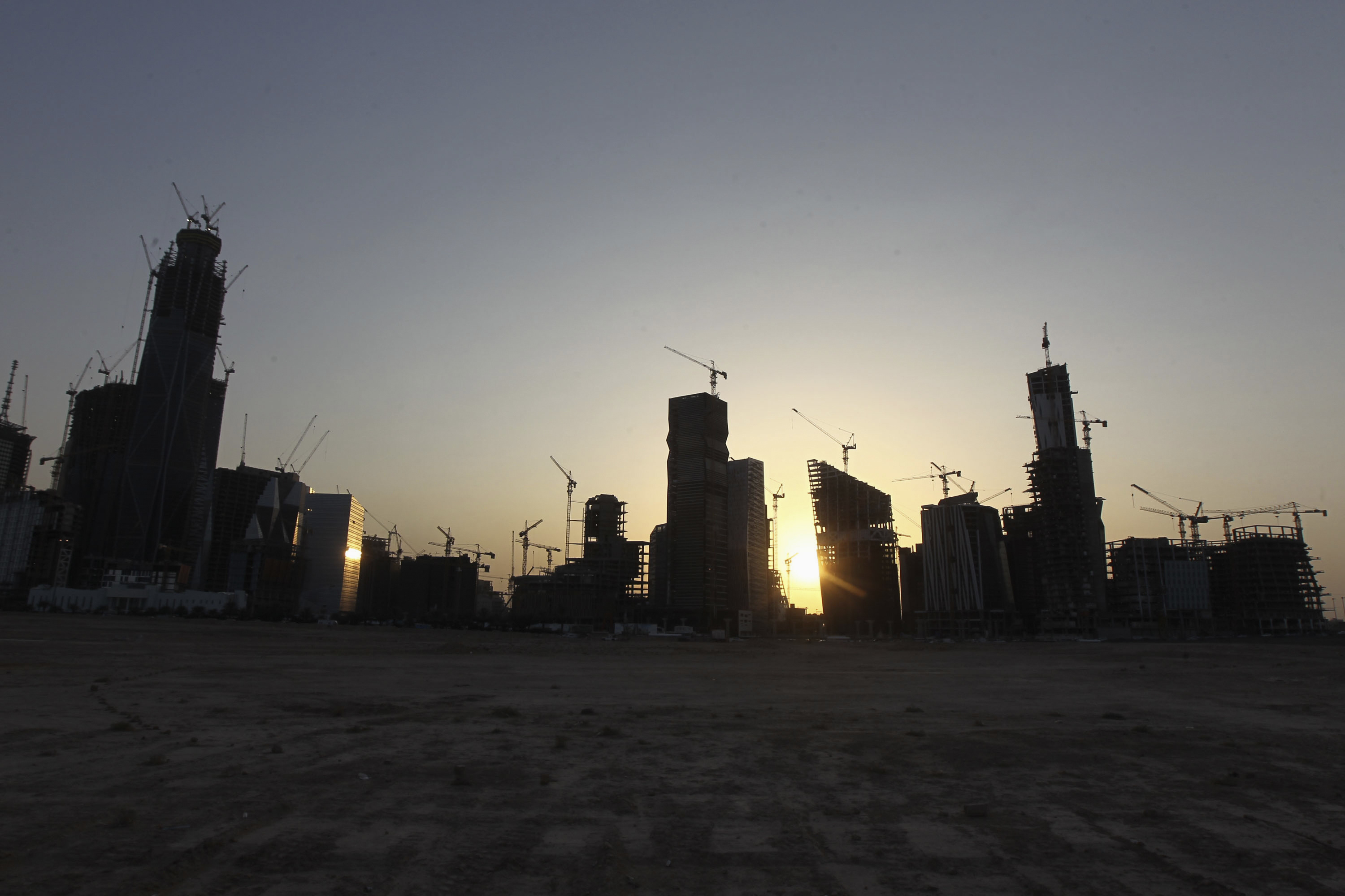 View of King Abdullah Financial District in the Saudi capital Riyadh at sun set