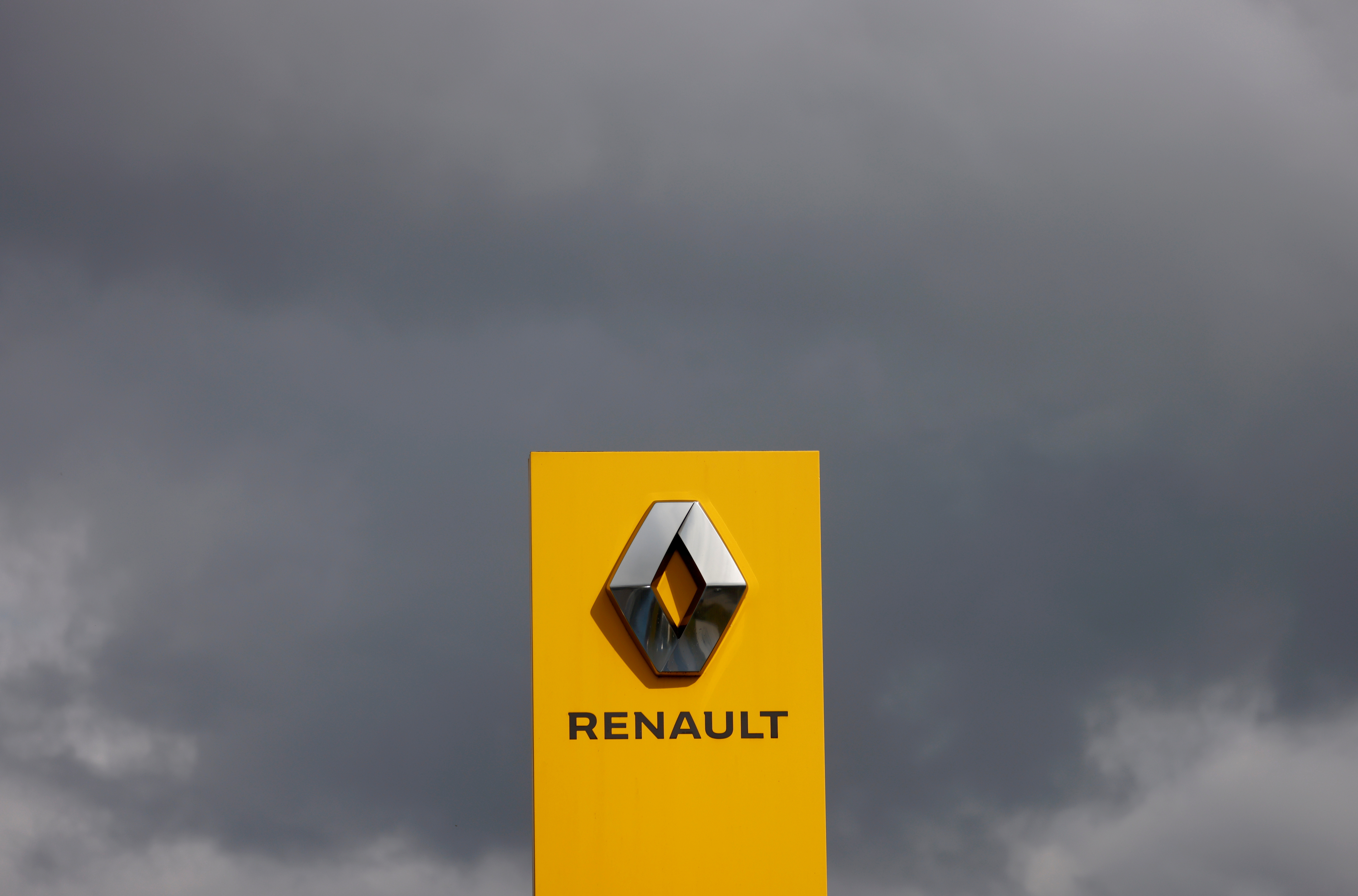 Logo of Renault carmaker is pictured at a dealership in Les Sorinieres