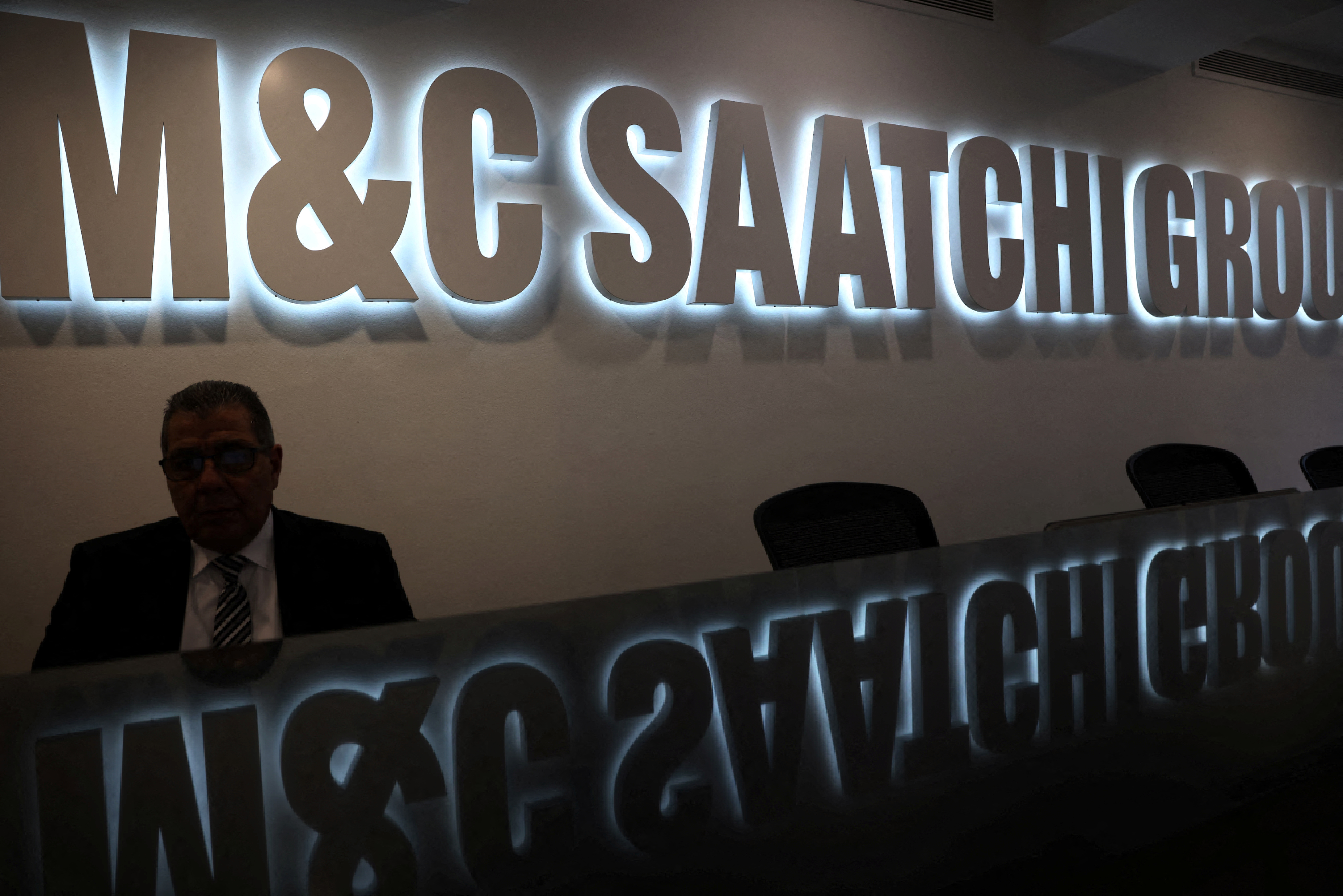 Signage is seen at the reception of the M&C Saatchi office in central London, Britain, January 6, 2022. REUTERS/Henry Nicholls