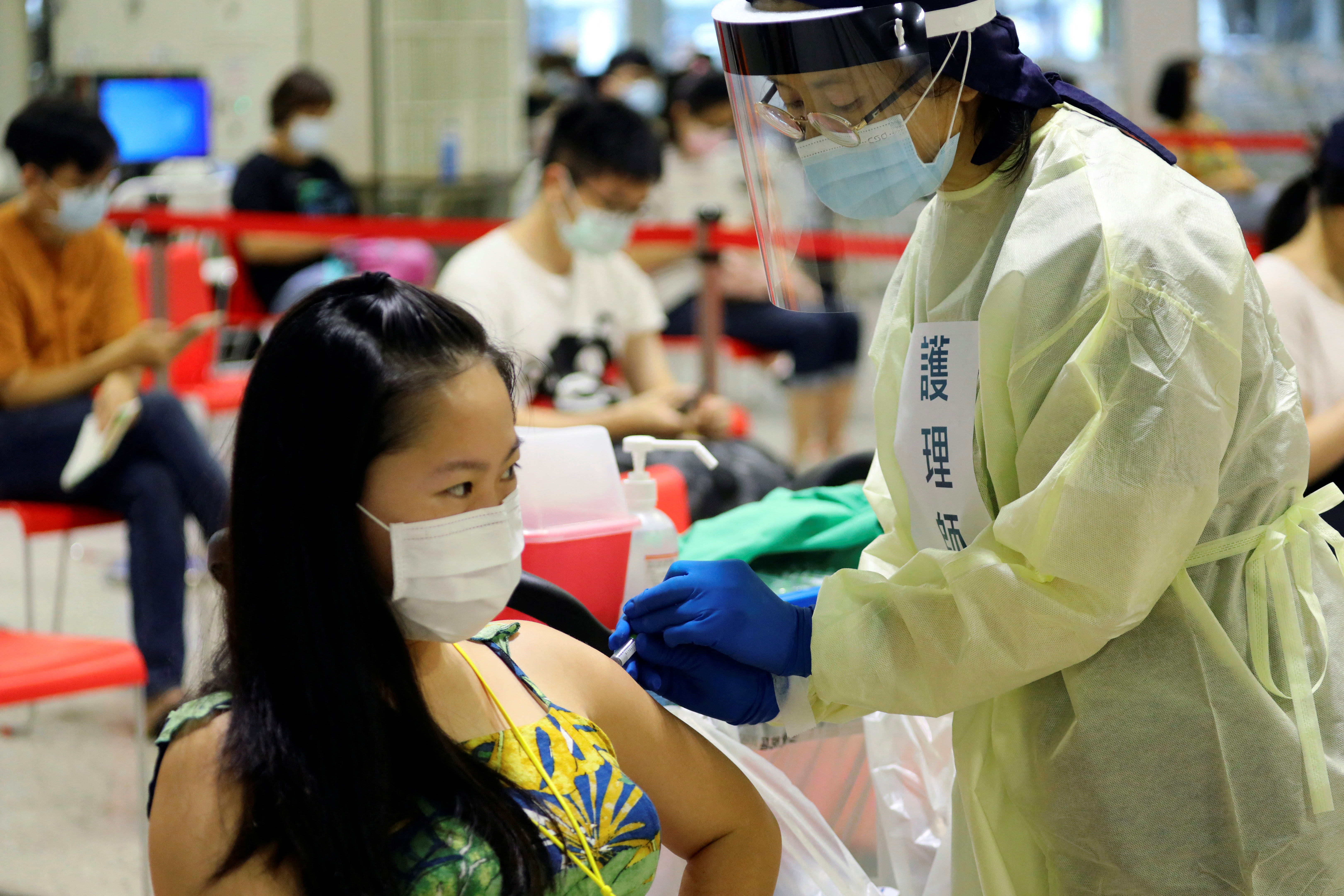 Medigen COVID-19 vaccine at a vaccination site in Taipei