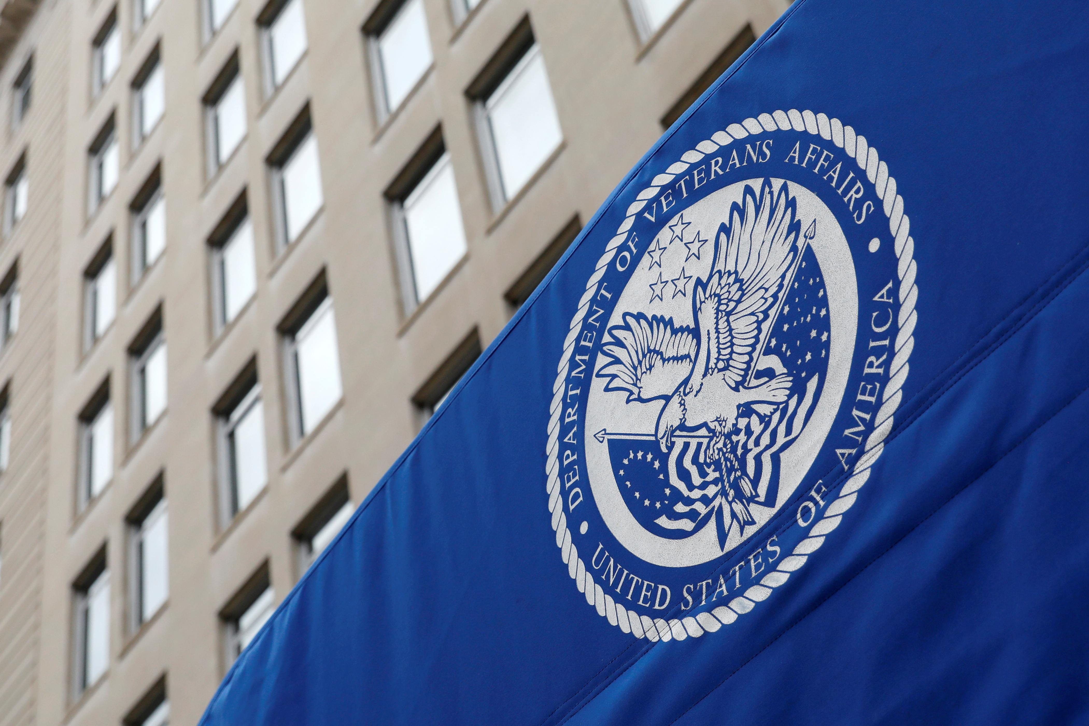 The seal of the United States Department of Veterans Affairs is seen outside of their office in Washington, D.C.