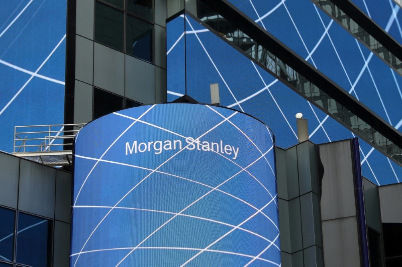 The corporate logo of financial firm Morgan Stanley is pictured on the company's world headquarters in New York