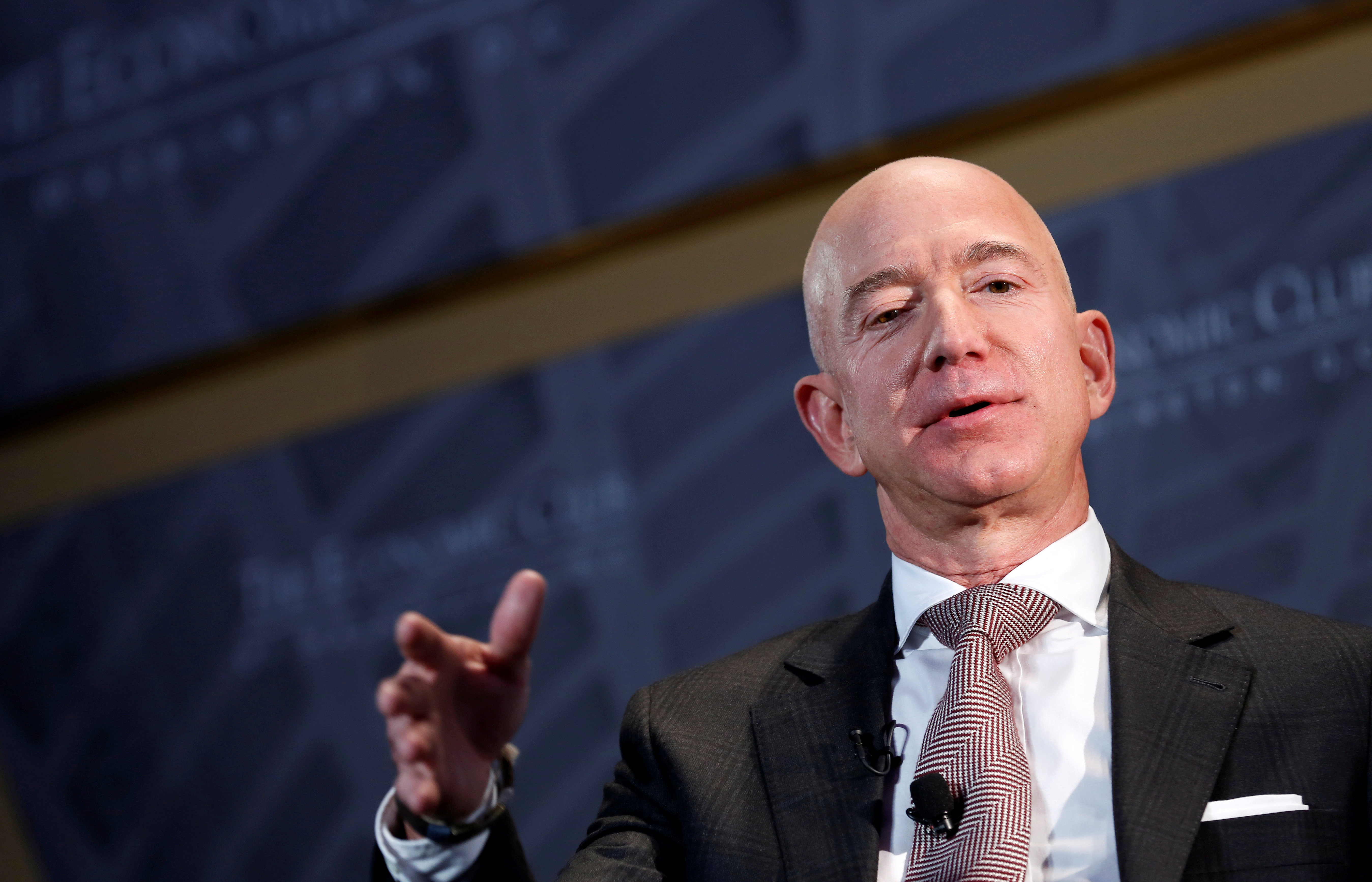 Jeff Bezos, President and CEO of Amazon and owner of The Washington Post, speaks at the Washington DC Economic Club 