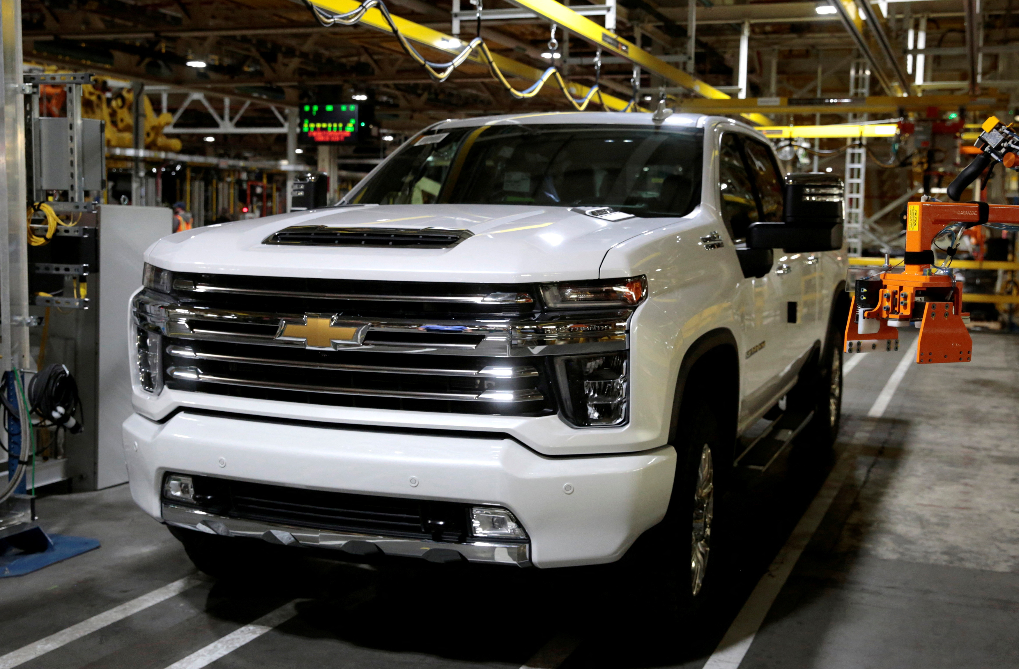 A Chevrolet 2020 heavy-duty pickup truck is seen at the General Motors Flint Assembly Plant in Flint