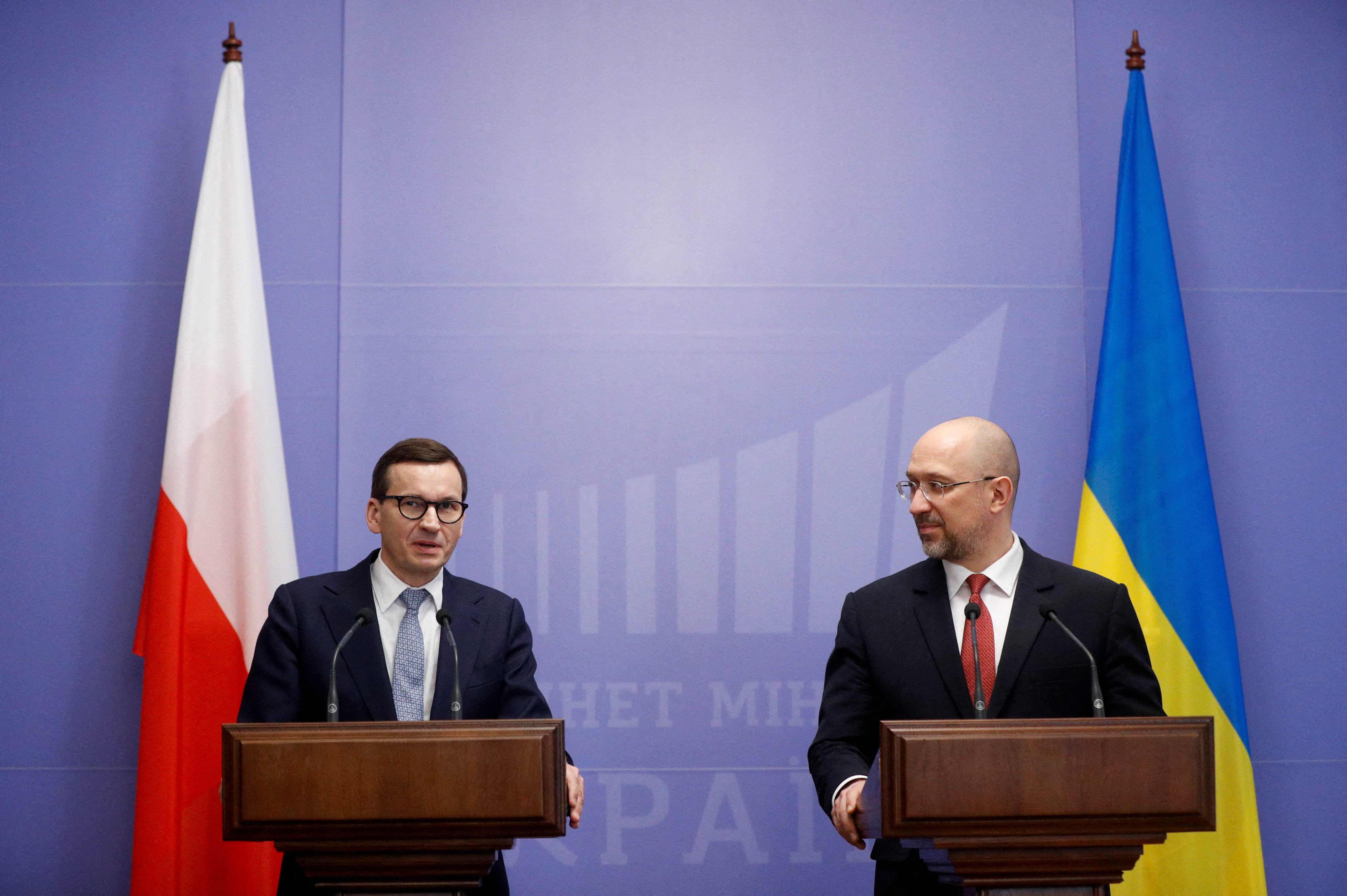 Ukrainian PM Denys Shmygal and his Polish counterpart Mateusz Morawiecki meet in Kyiv