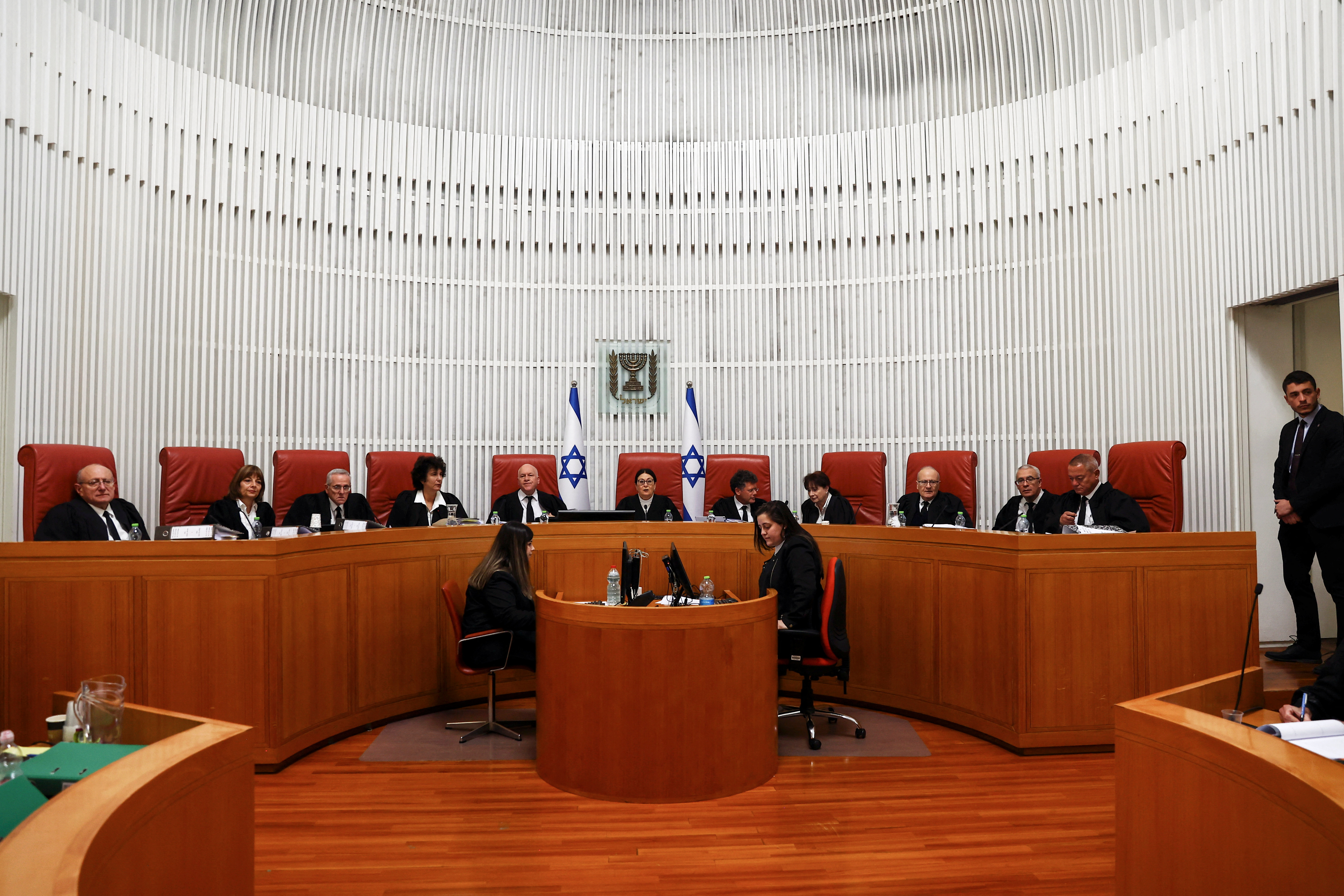 Chief Justice Esther Hayut and fellow Israeli Supreme Court judges at the High Court in Jerusalem