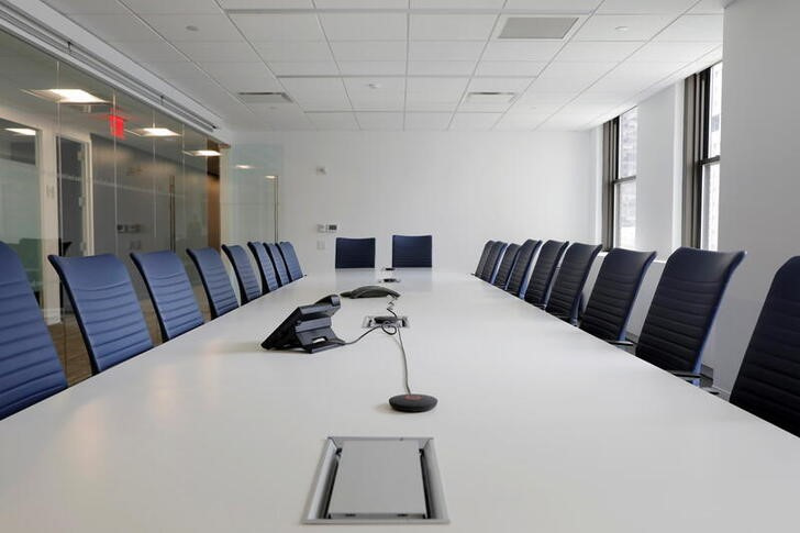A boardroom is seen in an office building in Manhattan, New York City, New York