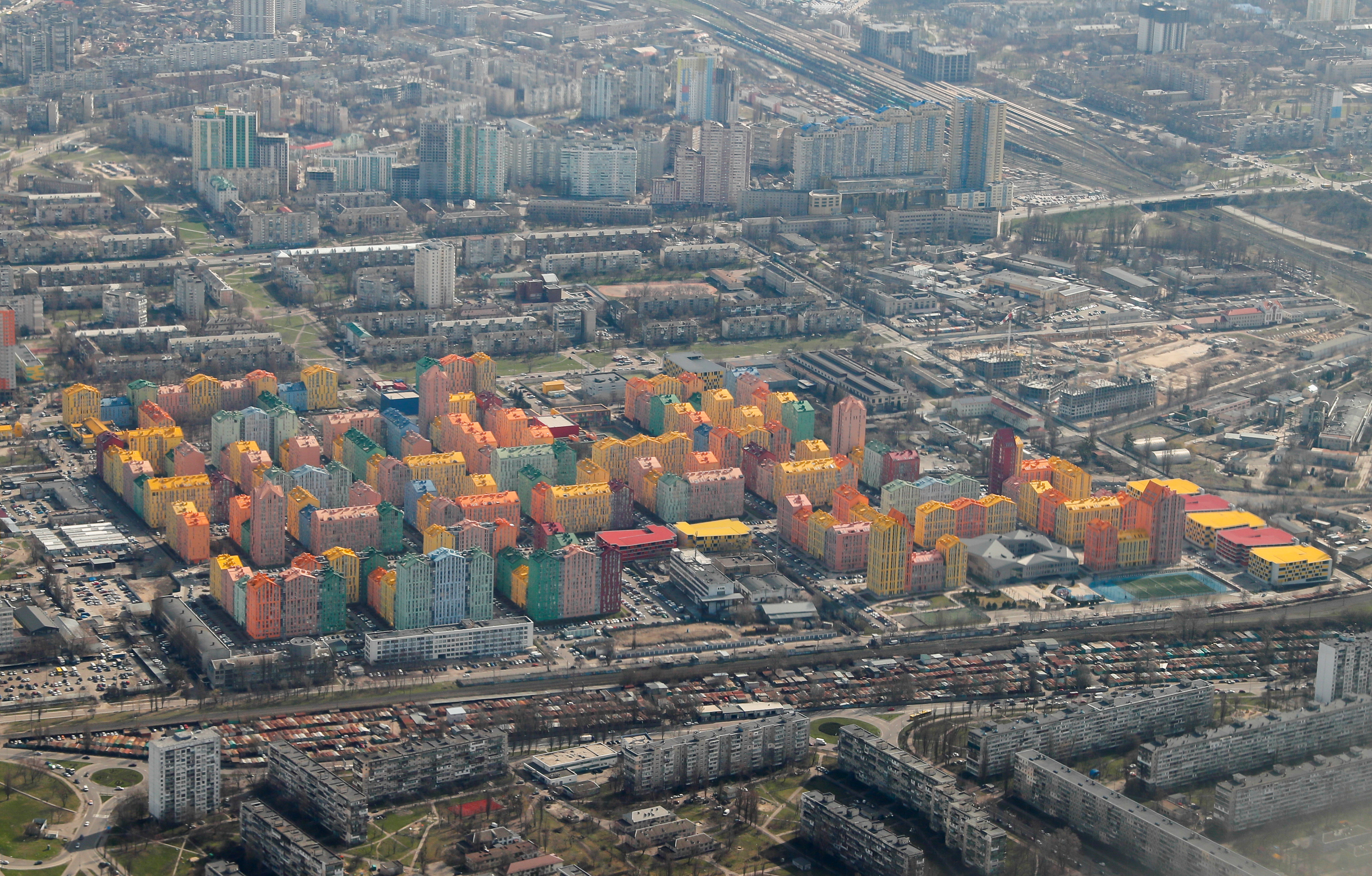 An aerial view shows apartment blocks in Kyiv, Ukraine, April 3, 2021.  REUTERS/Gleb Garanich
