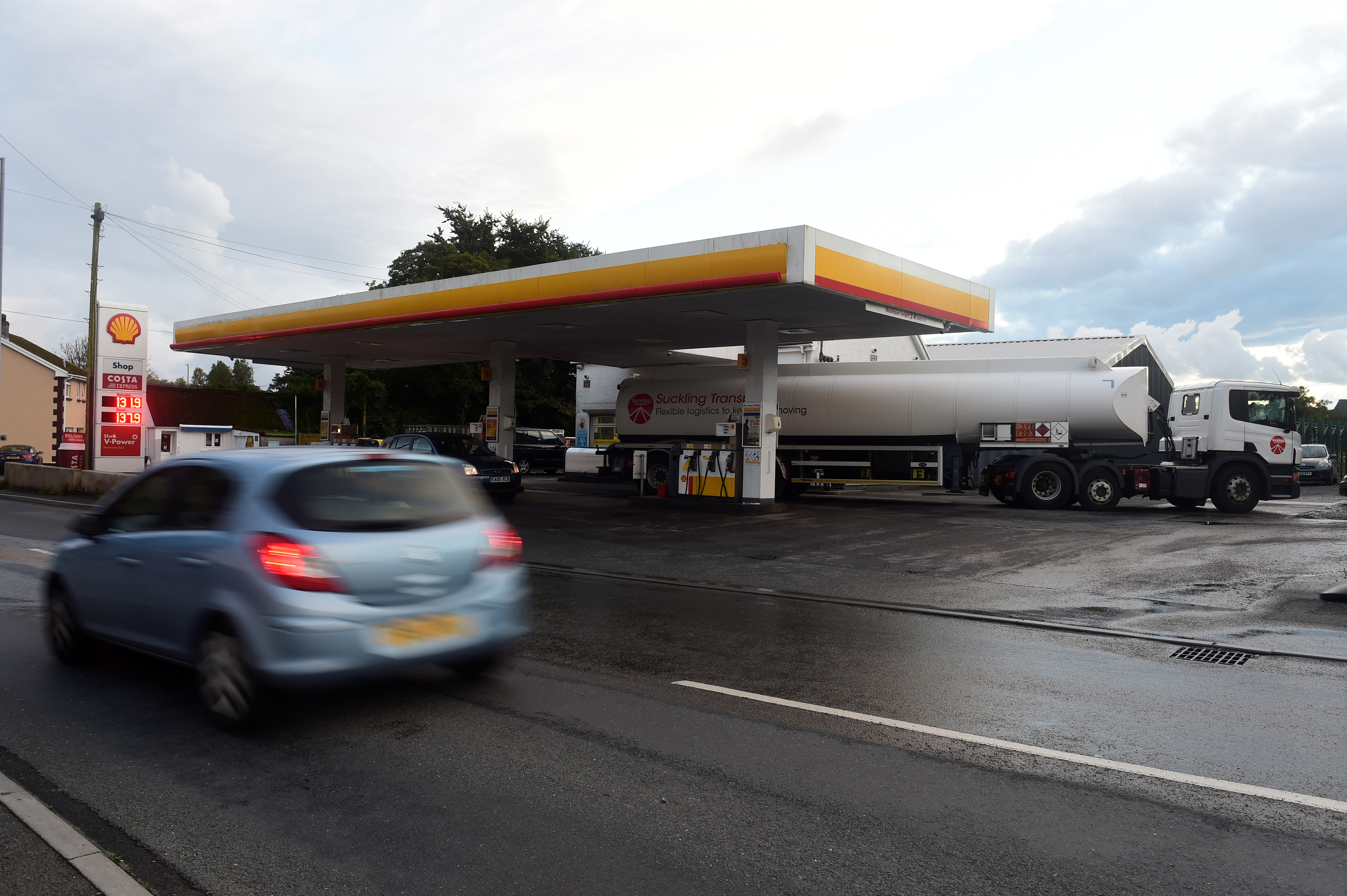 A fuel tanker is seen at a petrol and diesel filling station, Begelly, Pembrokeshire, Wales,