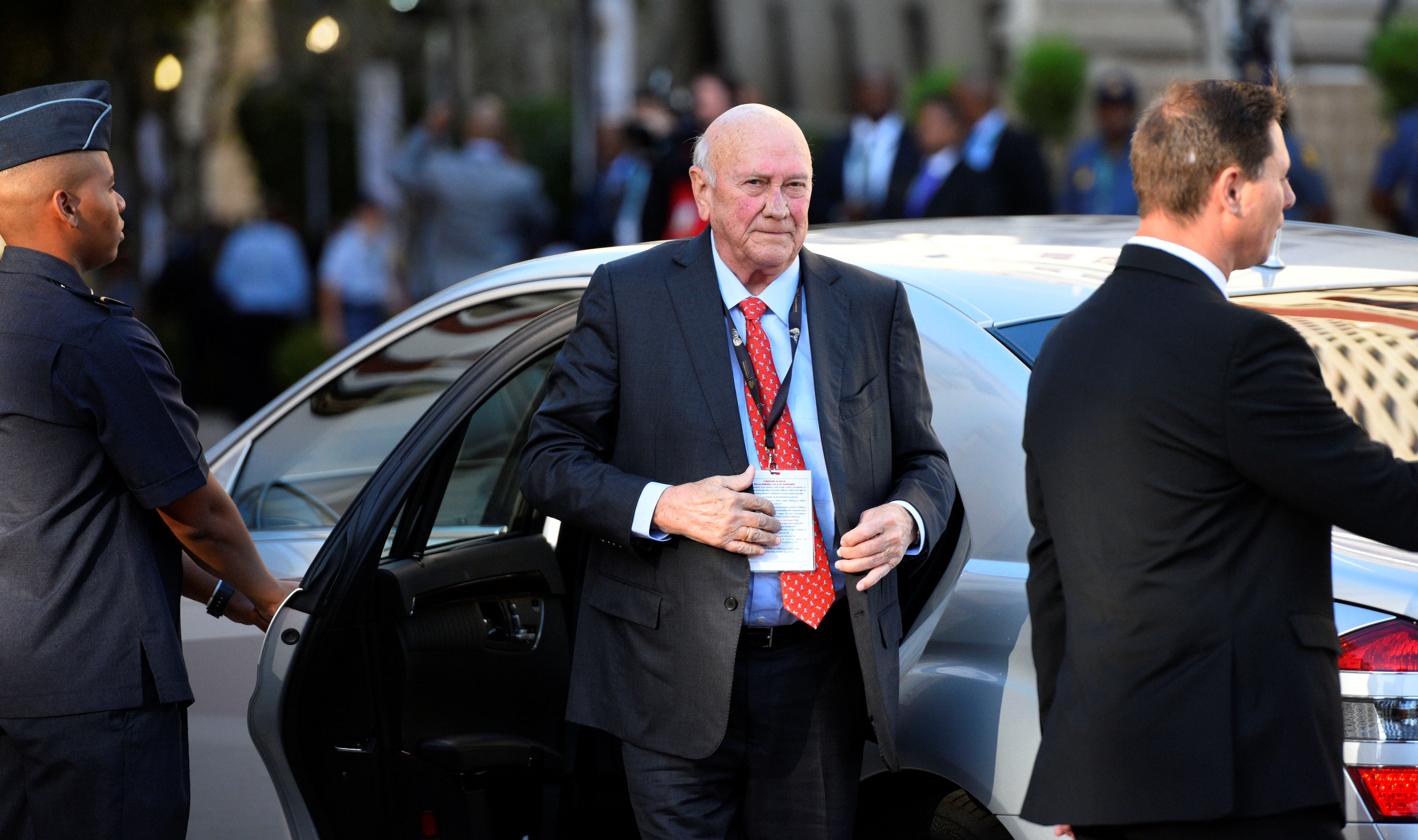 Former South African President FW De Klerk arrives to attend President Cyril Ramaphosa's State of the Nation address at parliament in Cape Town, South Africa