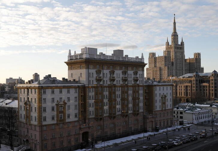 A general view shows the U.S. embassy in Moscow