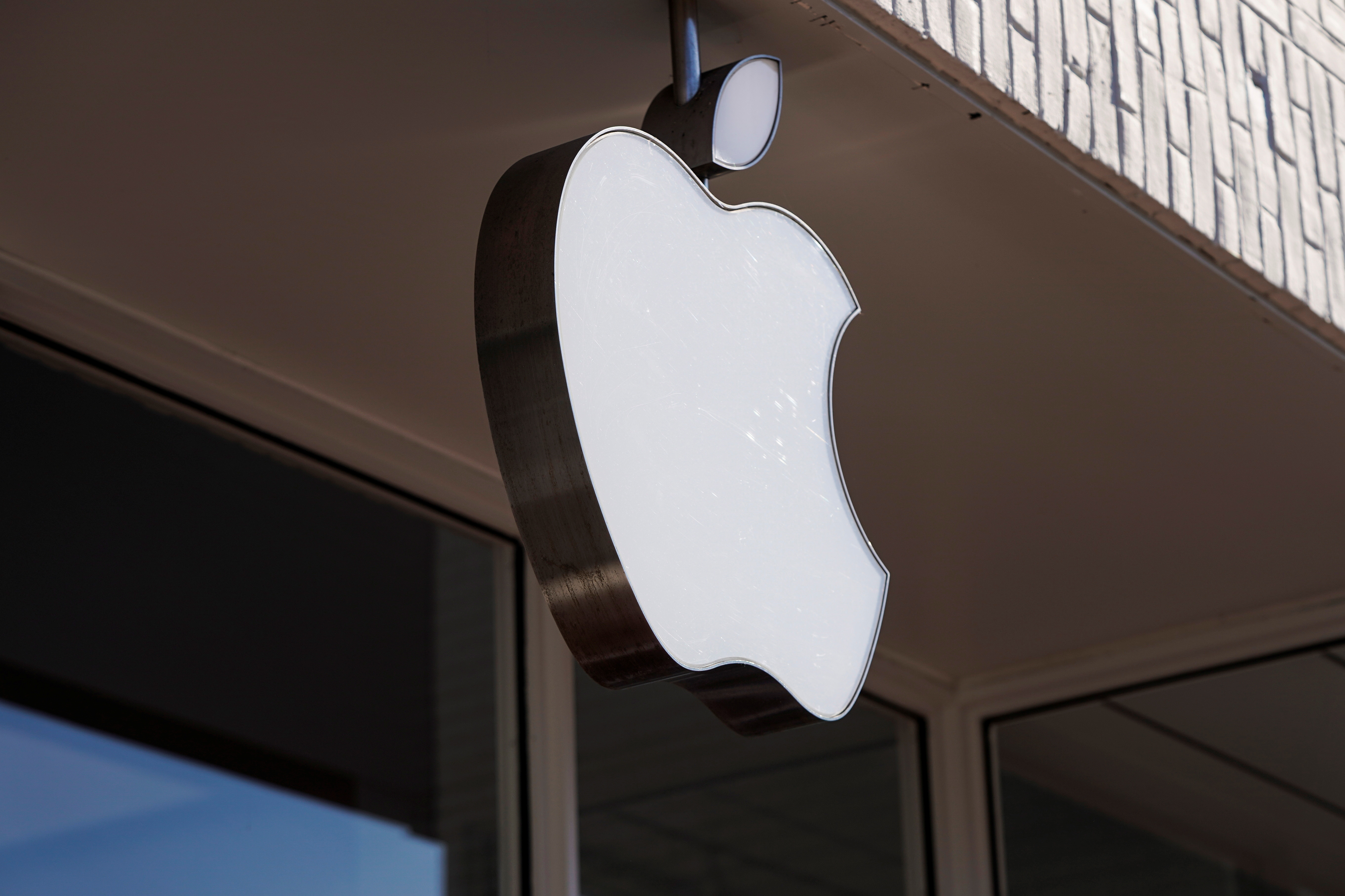 Logo of an Apple store is seen in Washington