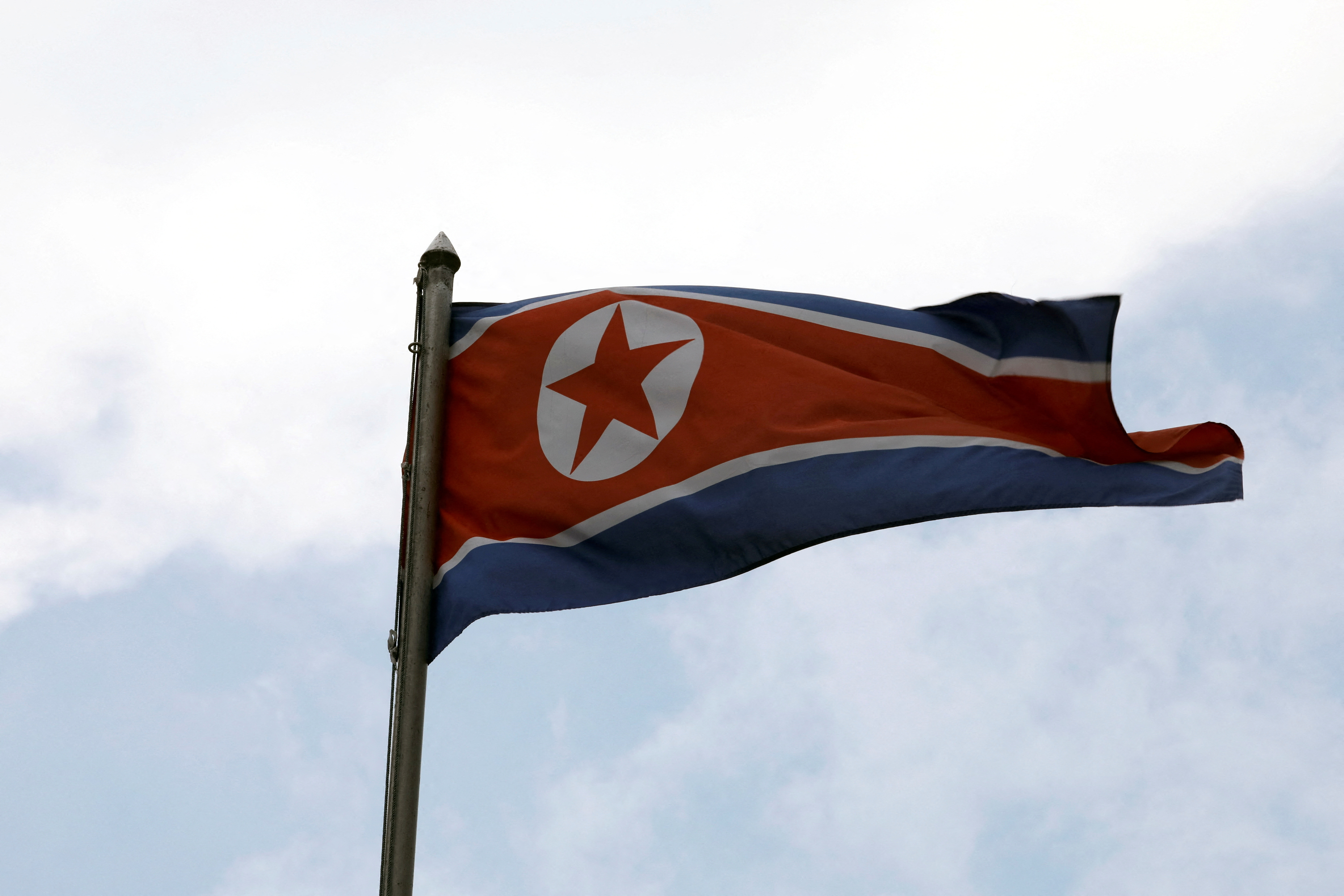 A North Korean flag flutters at the North Korean embassy in Kuala Lumpur
